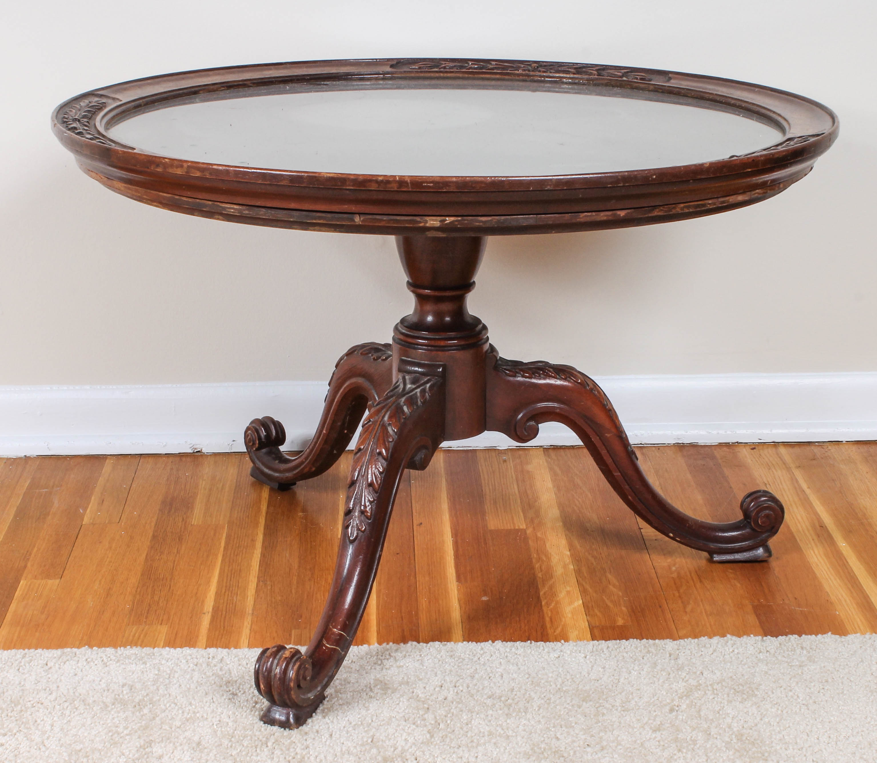Carved Wood Coffee Table with Removable Glass Top EBTH