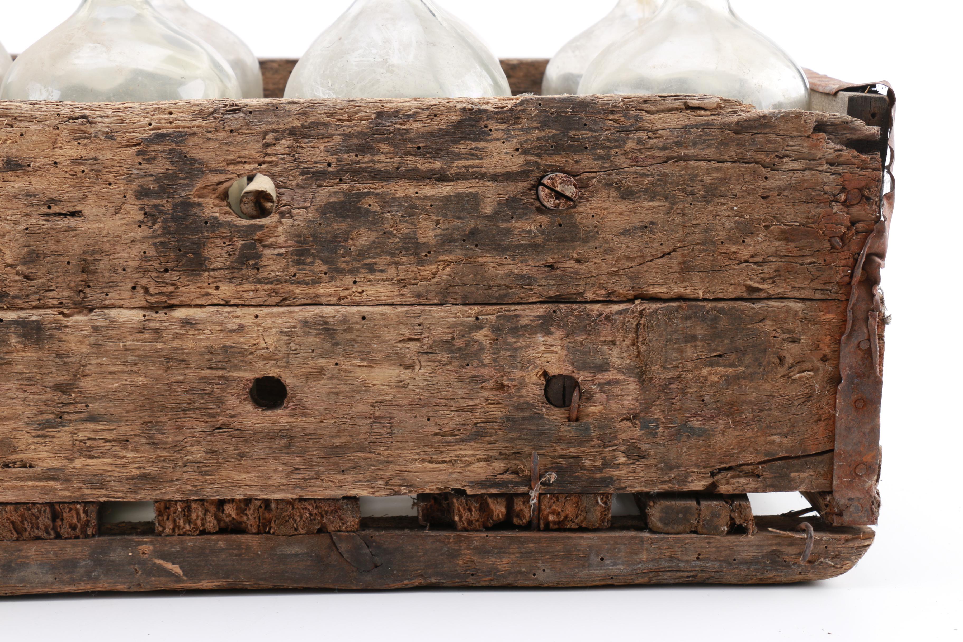 Vintage Glass Seltzer Bottles in Wooden Crate EBTH