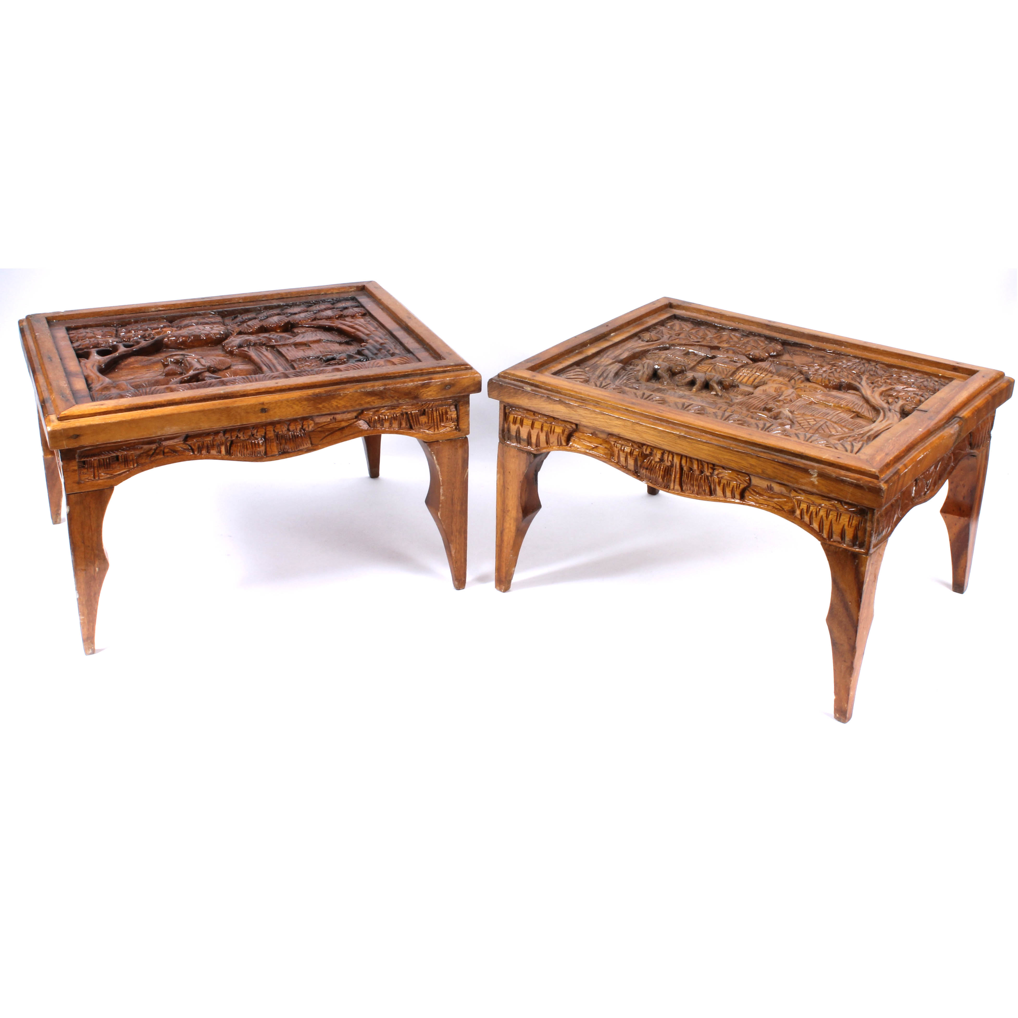 Filipino Style Carved Wooden Side Tables EBTH
