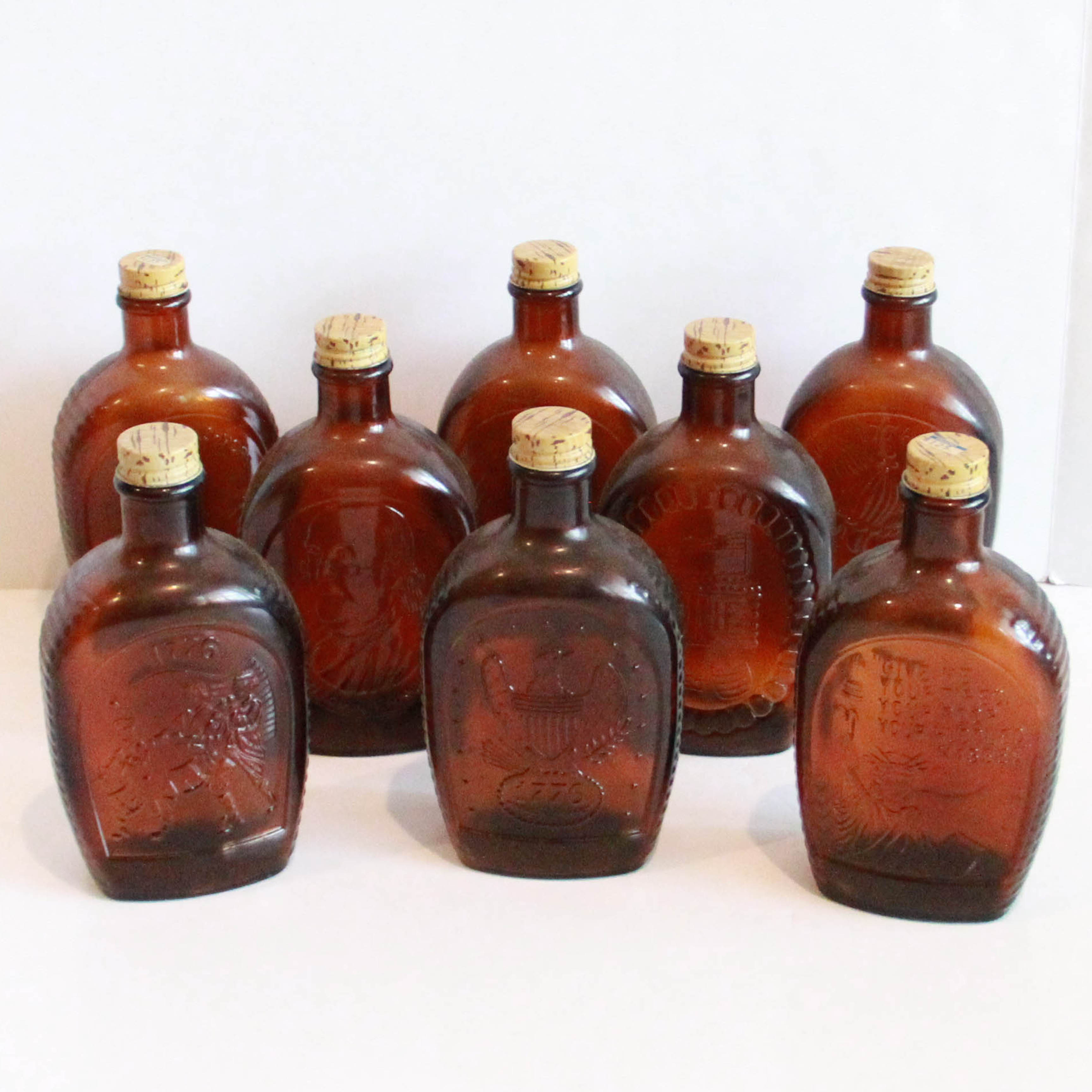 Vintage Log Cabin Brown Glass Syrup Bottles Ebth