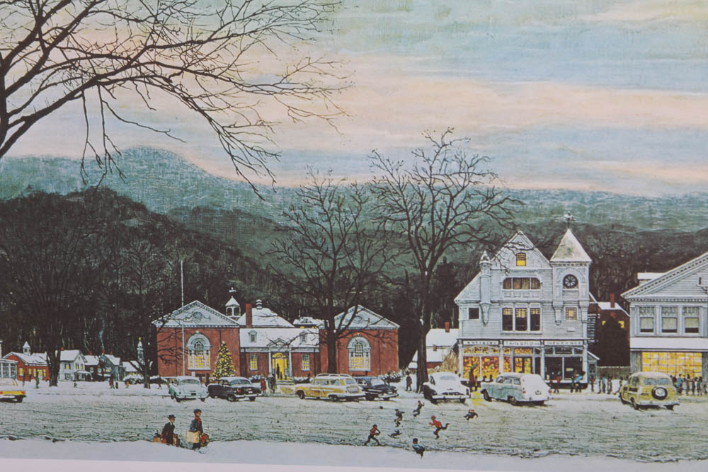 Norman Rockwell Offset Lithograph "Stockbridge Main Street at Christmas" EBTH