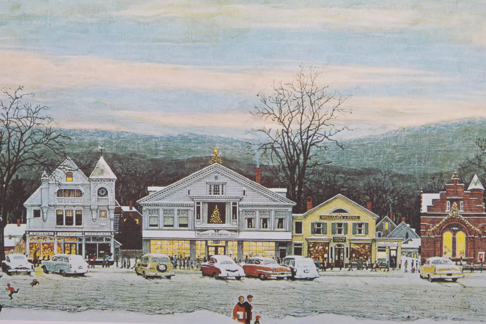 Norman Rockwell Offset Lithograph "Stockbridge Main Street at Christmas" EBTH