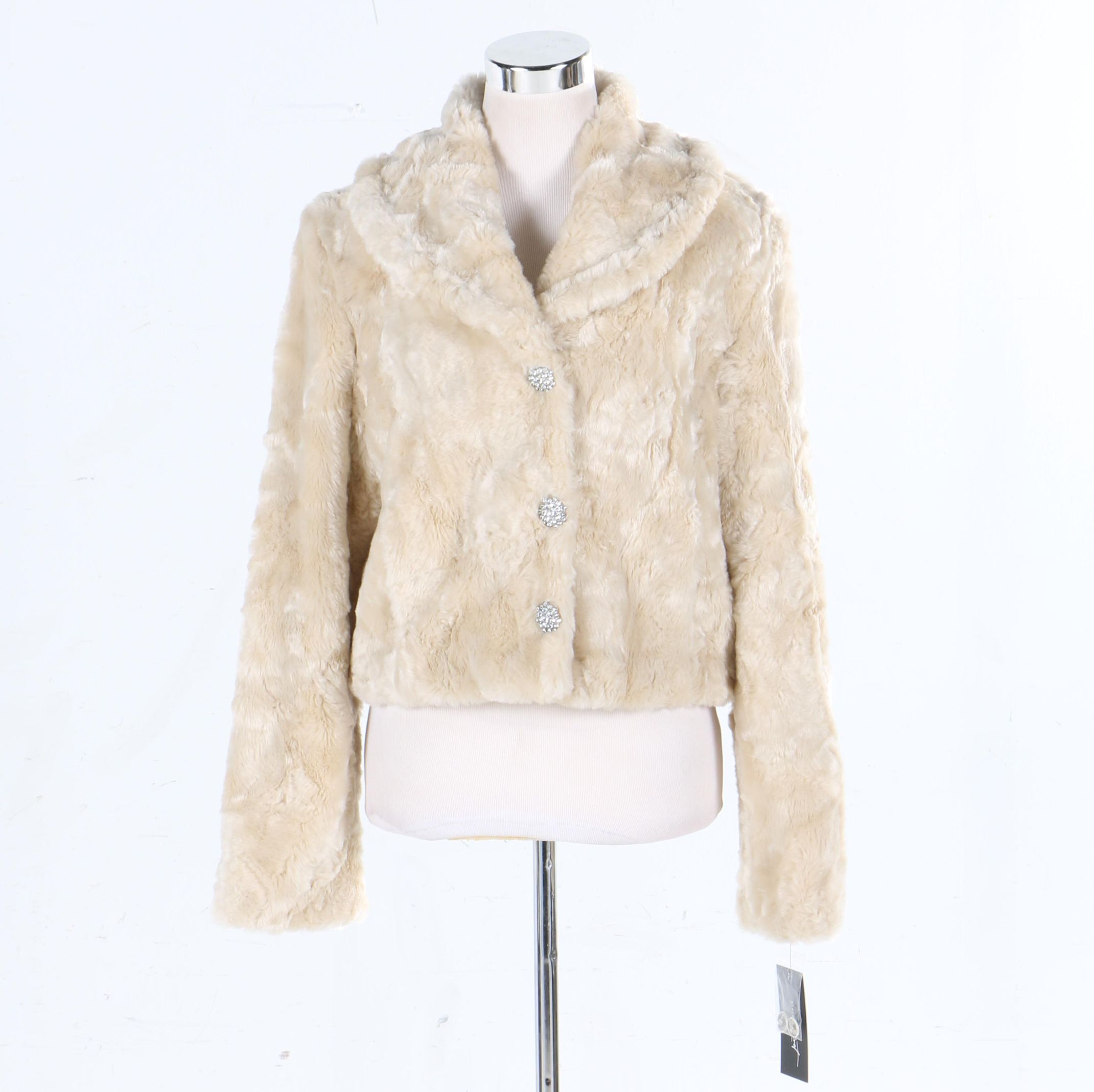 black rivet faux fur jacket