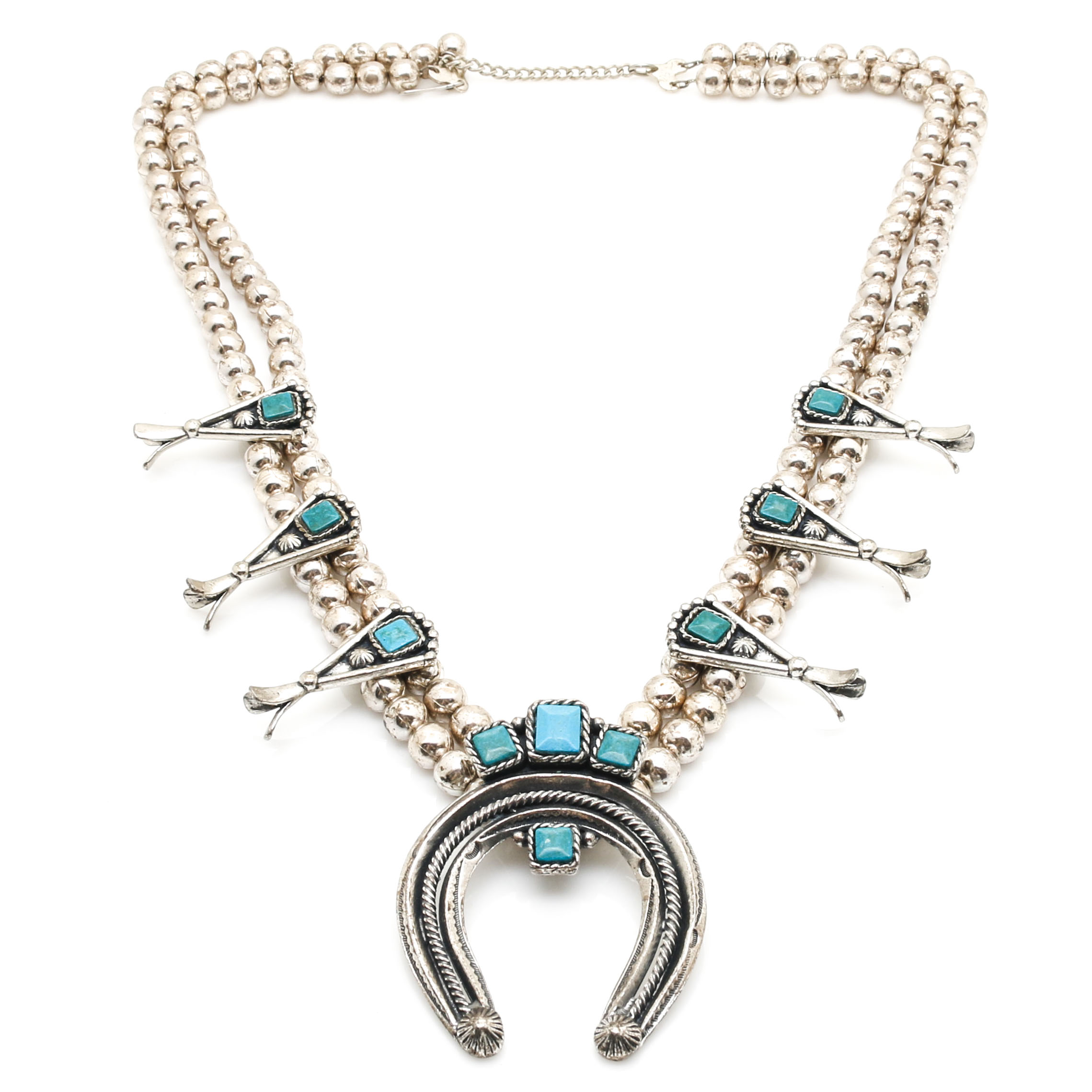 Sancrest Squash Blossom Faux Turquoise Necklace With Gold Tone Bracelet