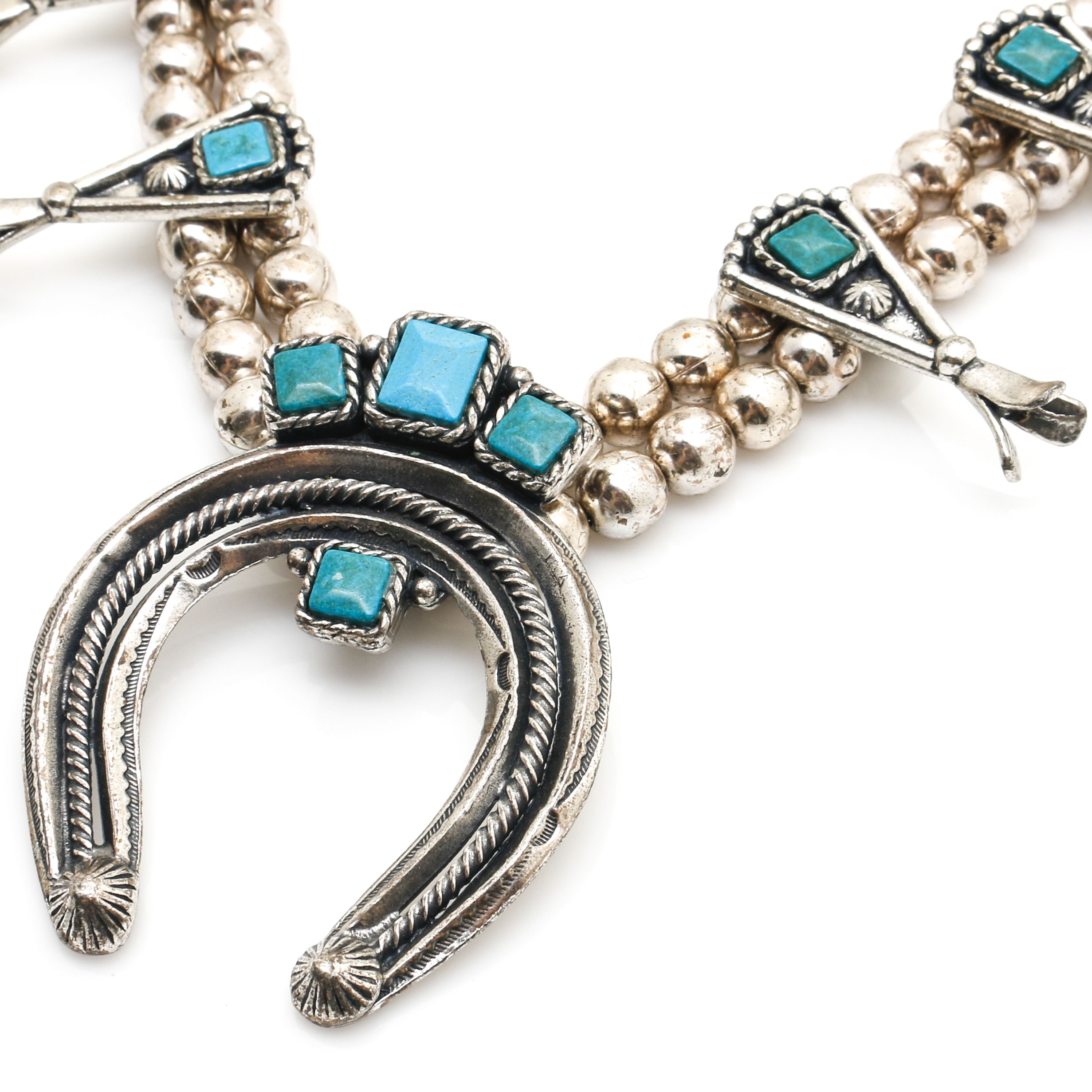 Sancrest Squash Blossom Faux Turquoise Necklace With Gold Tone Bracelet