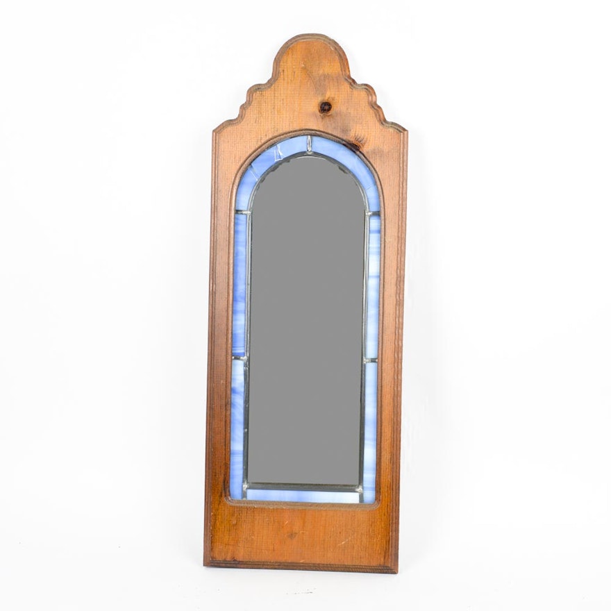 Wooden And Stained Gl Wall Mirror Ebth Wooden And Stained Gl Wall Mirror
