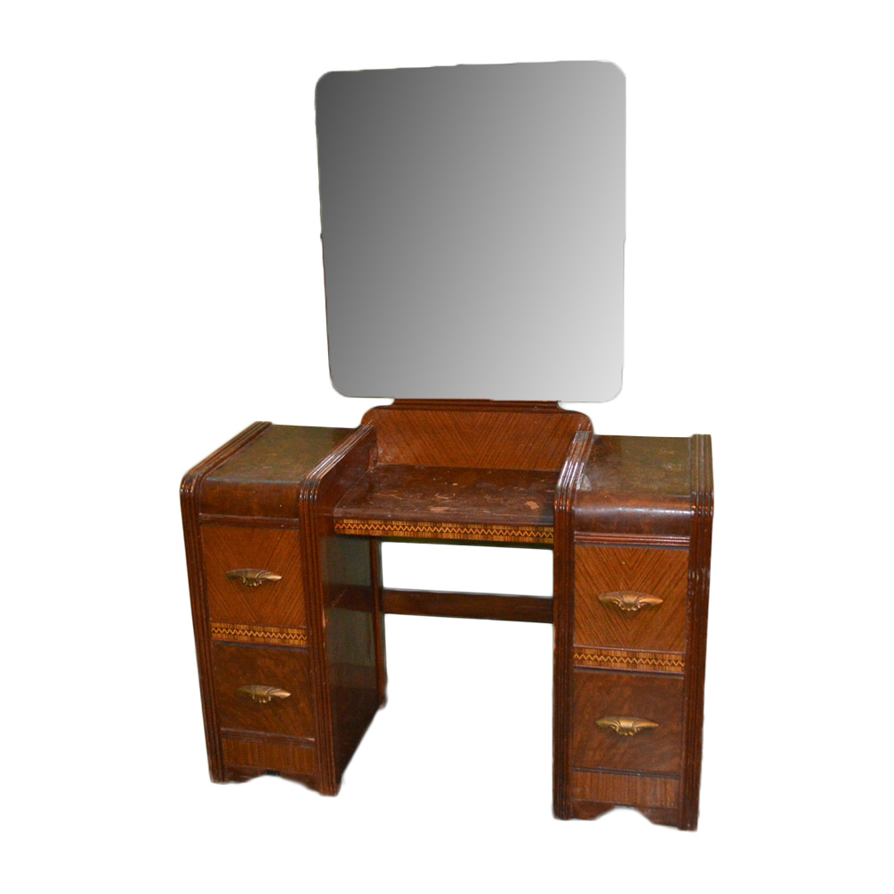 Vintage Art Deco Waterfall Vanity And Mirror Ebth
