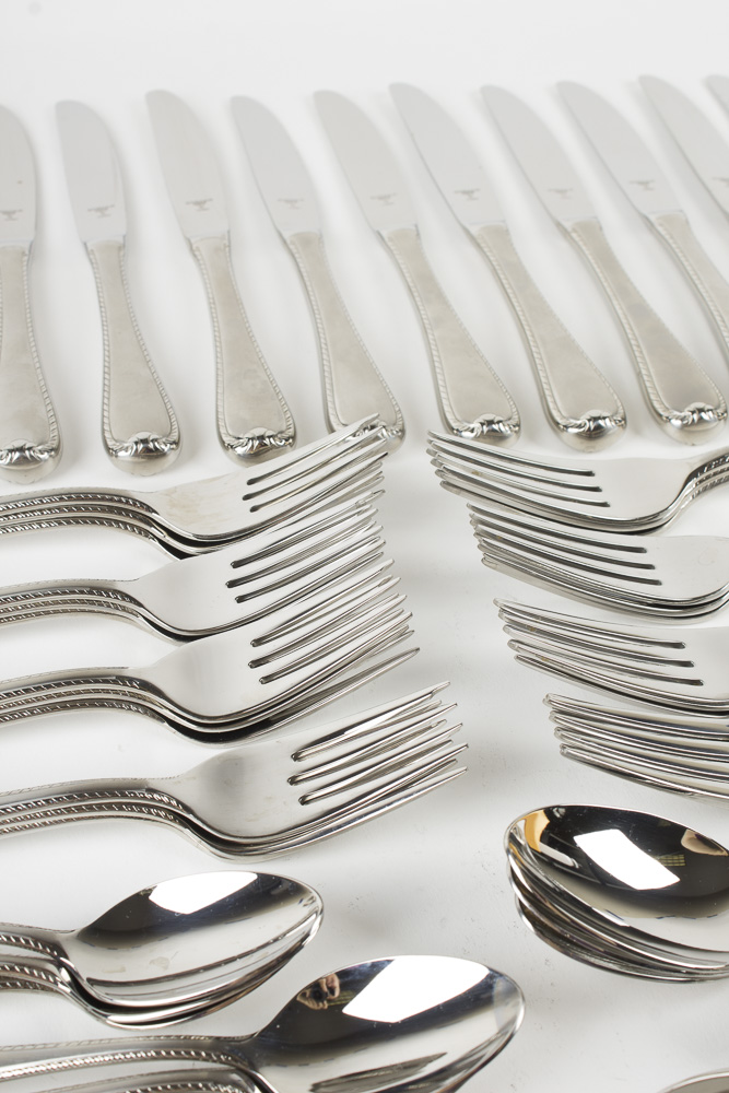 Gorham "Ribbon Edge" Stainless Steel Flatware Set EBTH