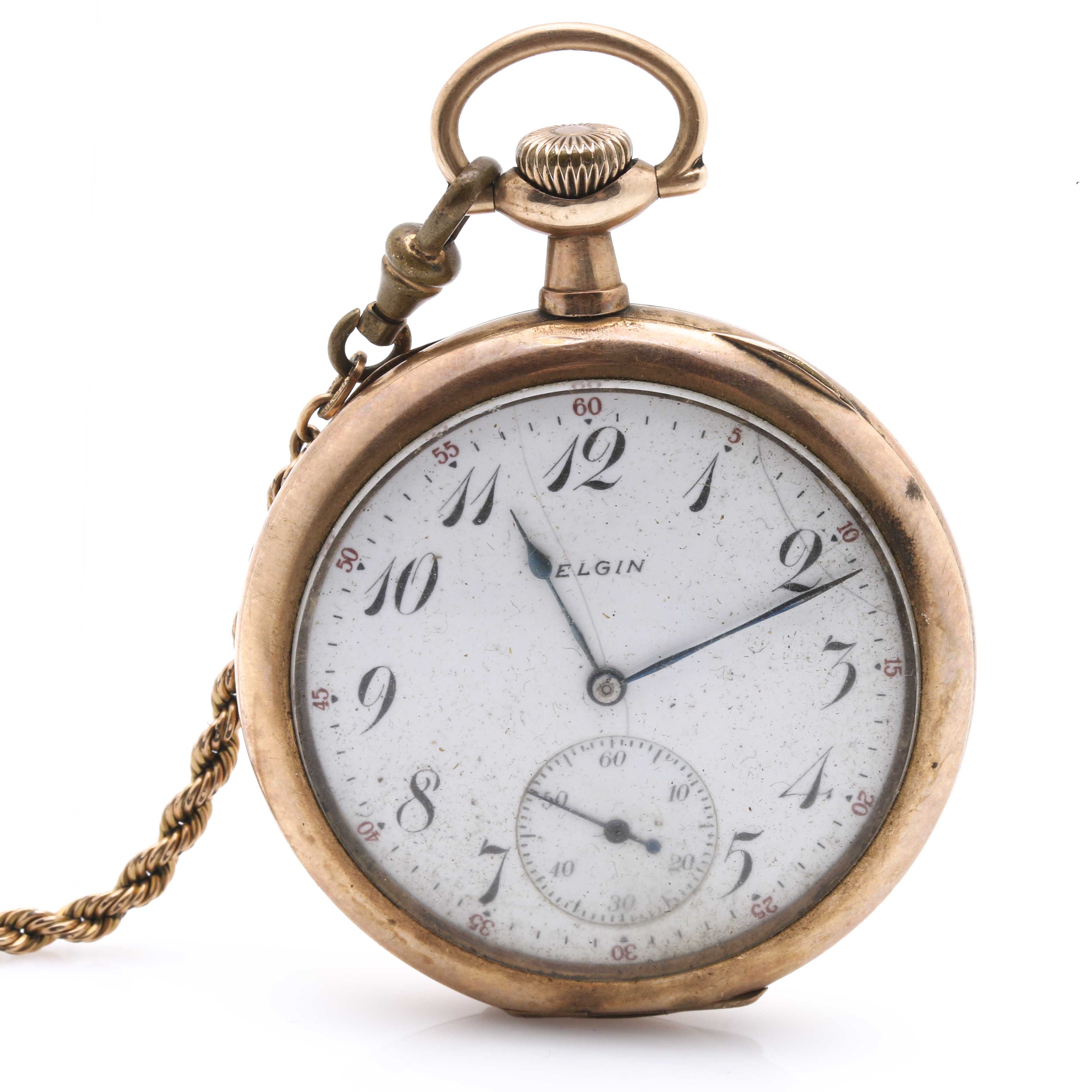 Antique GoldFilled Elgin Pocketwatch With Link Fob Chain and A&Z BPOE