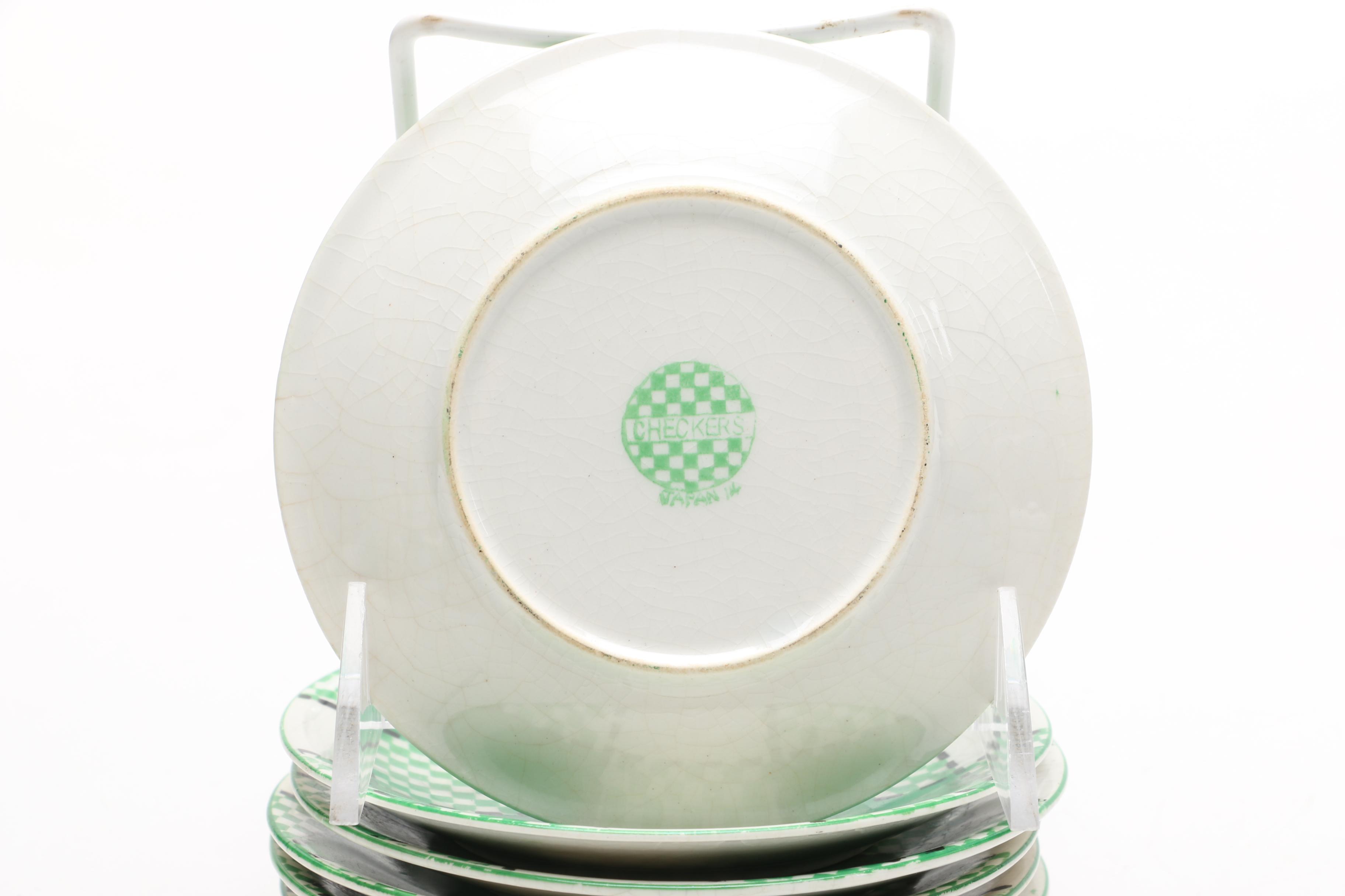 Japanese Kikusui "Checkers Green" Tea Service EBTH