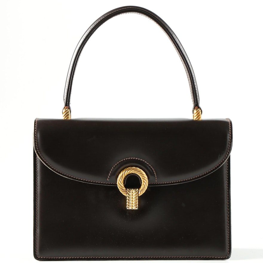 Vintage Gucci Structured Black Leather Handbag : EBTH