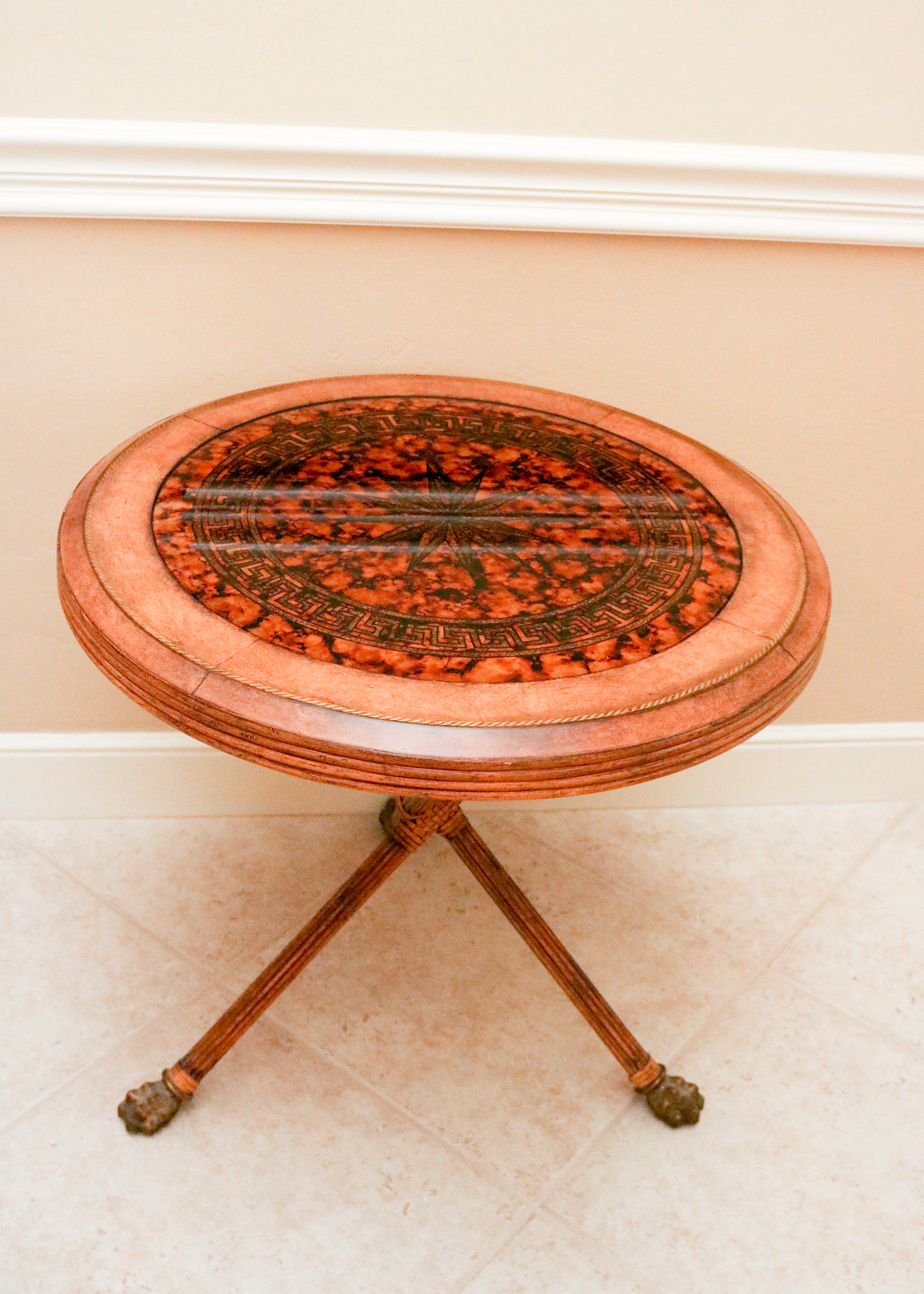 NeoclassicalStyle Round Wooden Side Table with Glass Top EBTH