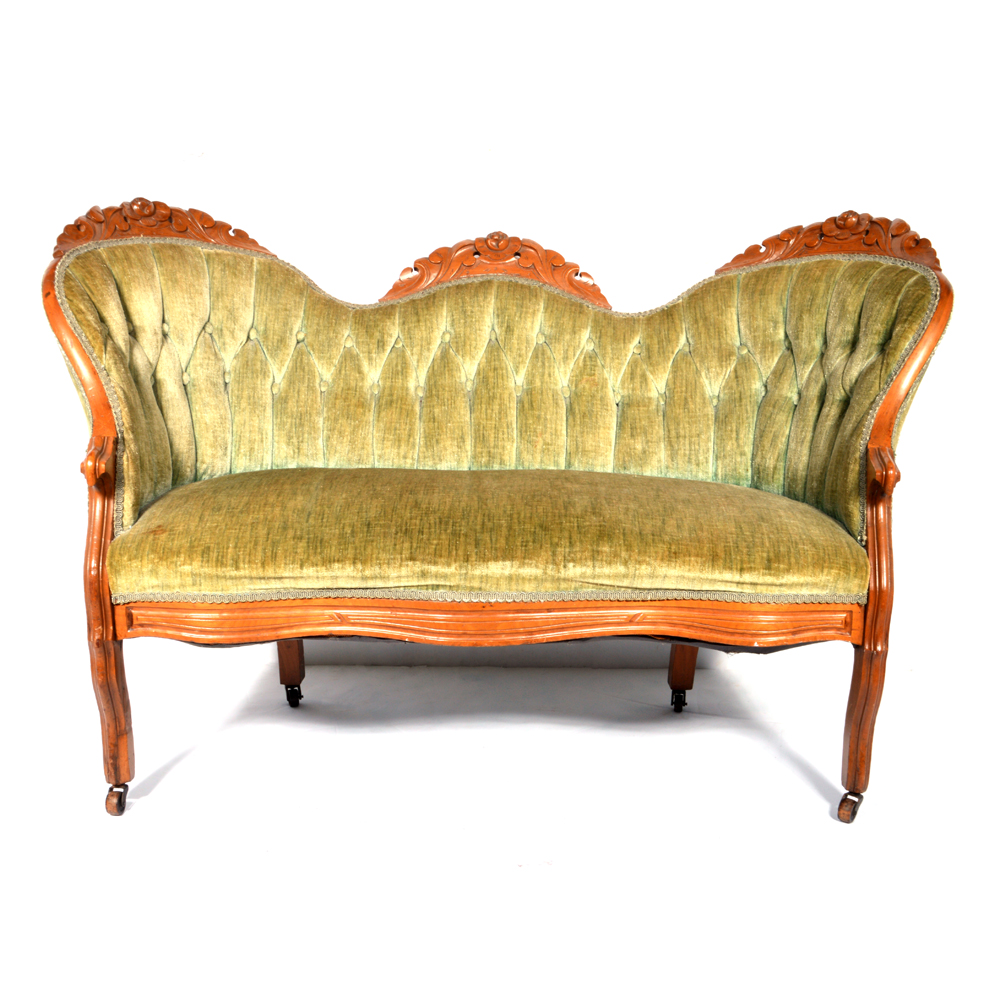 Antique VictorianStyle Upholstered Walnut Settee EBTH