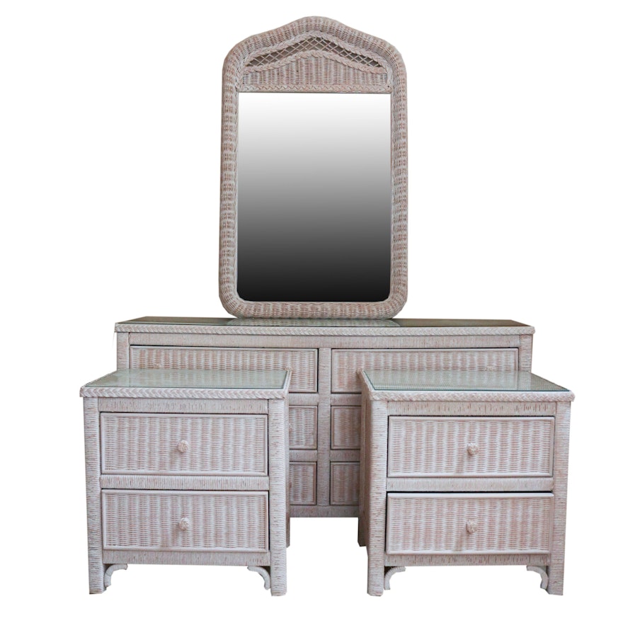 Lexington Furniture White Wicker Dresser Mirror And Nightstands