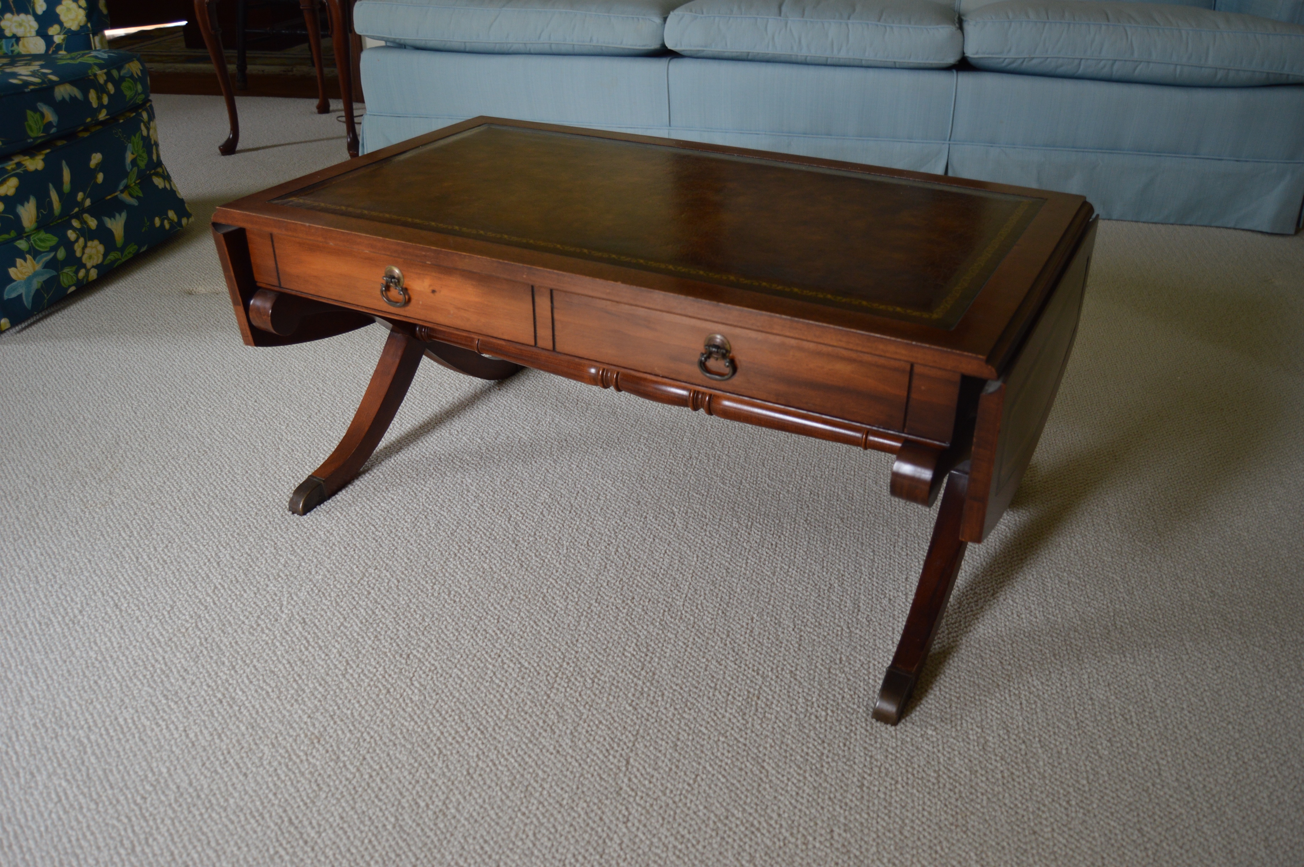 Sheraton Style Drop Leaf Coffee Table with Leather Inlay EBTH