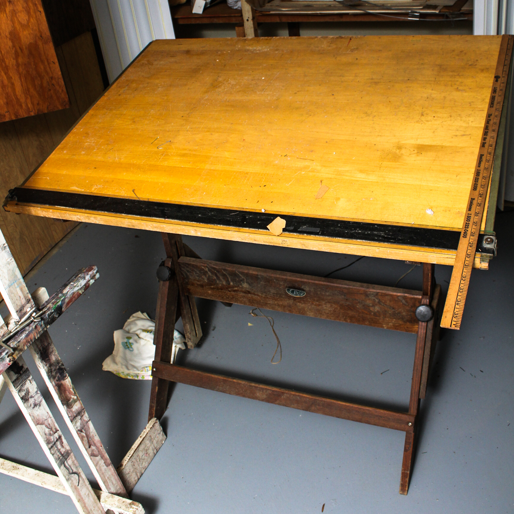 Vintage Industrial Anco Bilt Wood Drafting Table And Painting Easel