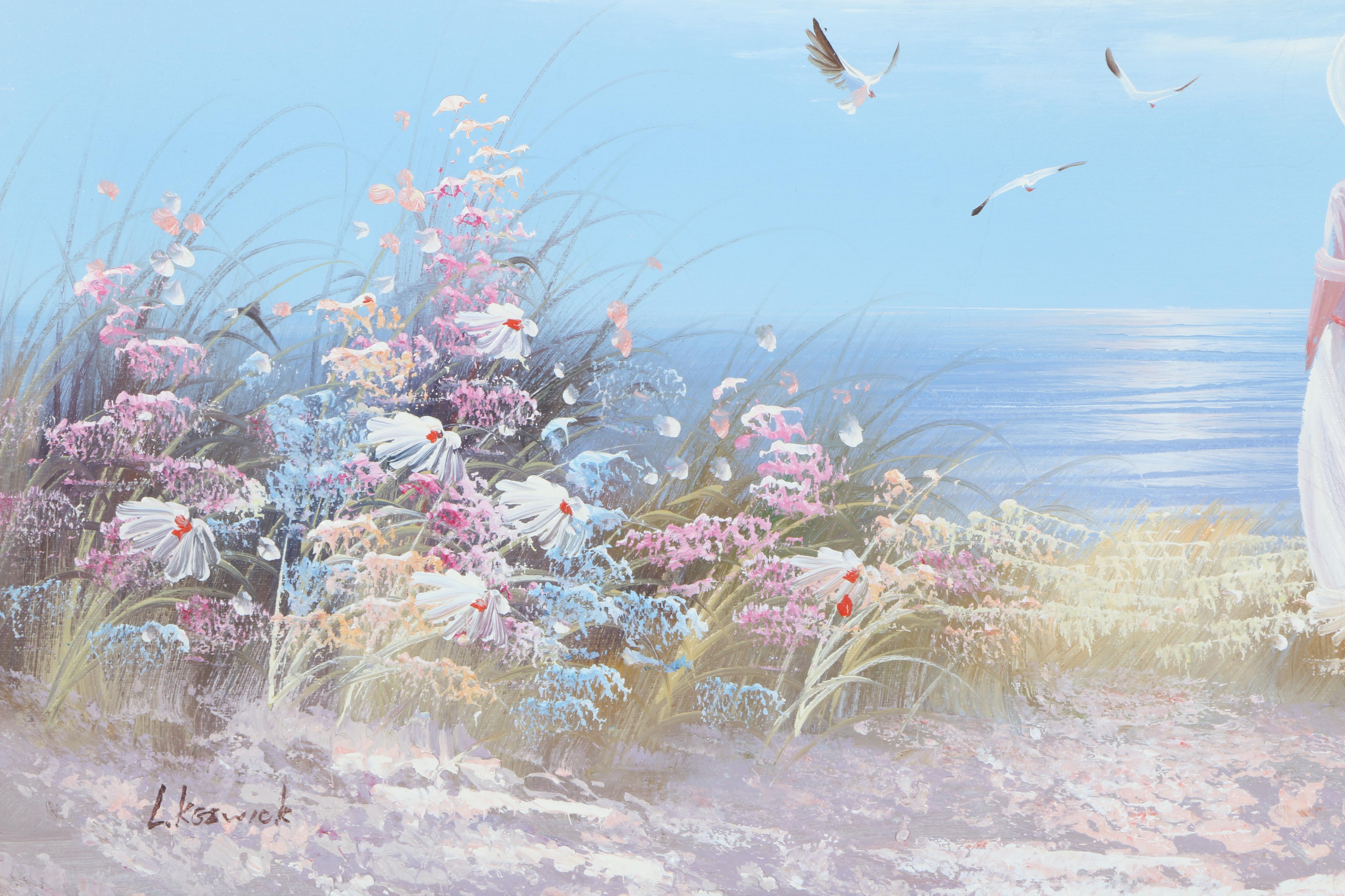 L. Keswick Oil Painting of a Girl at the Beach EBTH