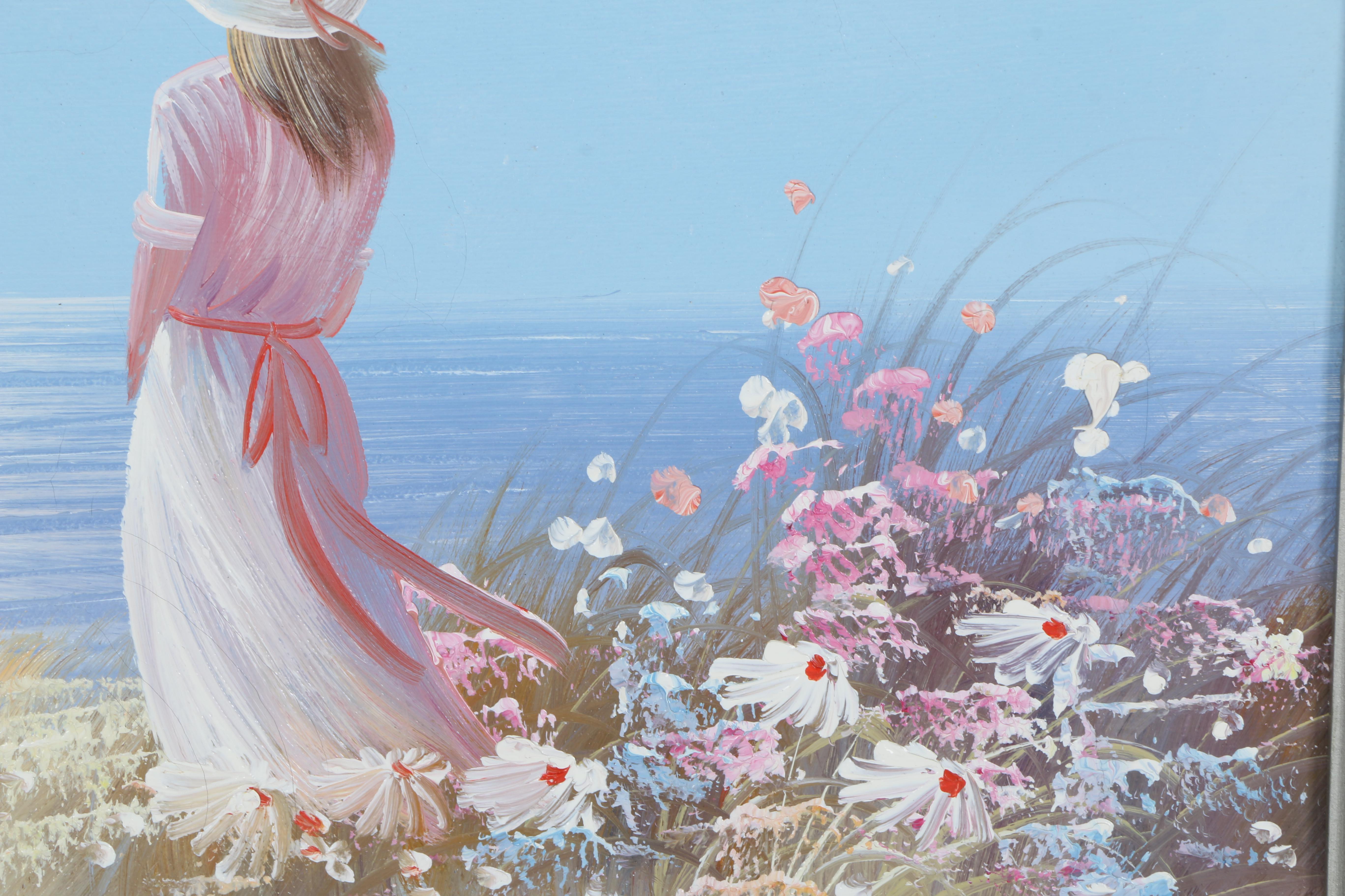 L. Keswick Oil Painting of a Girl at the Beach EBTH