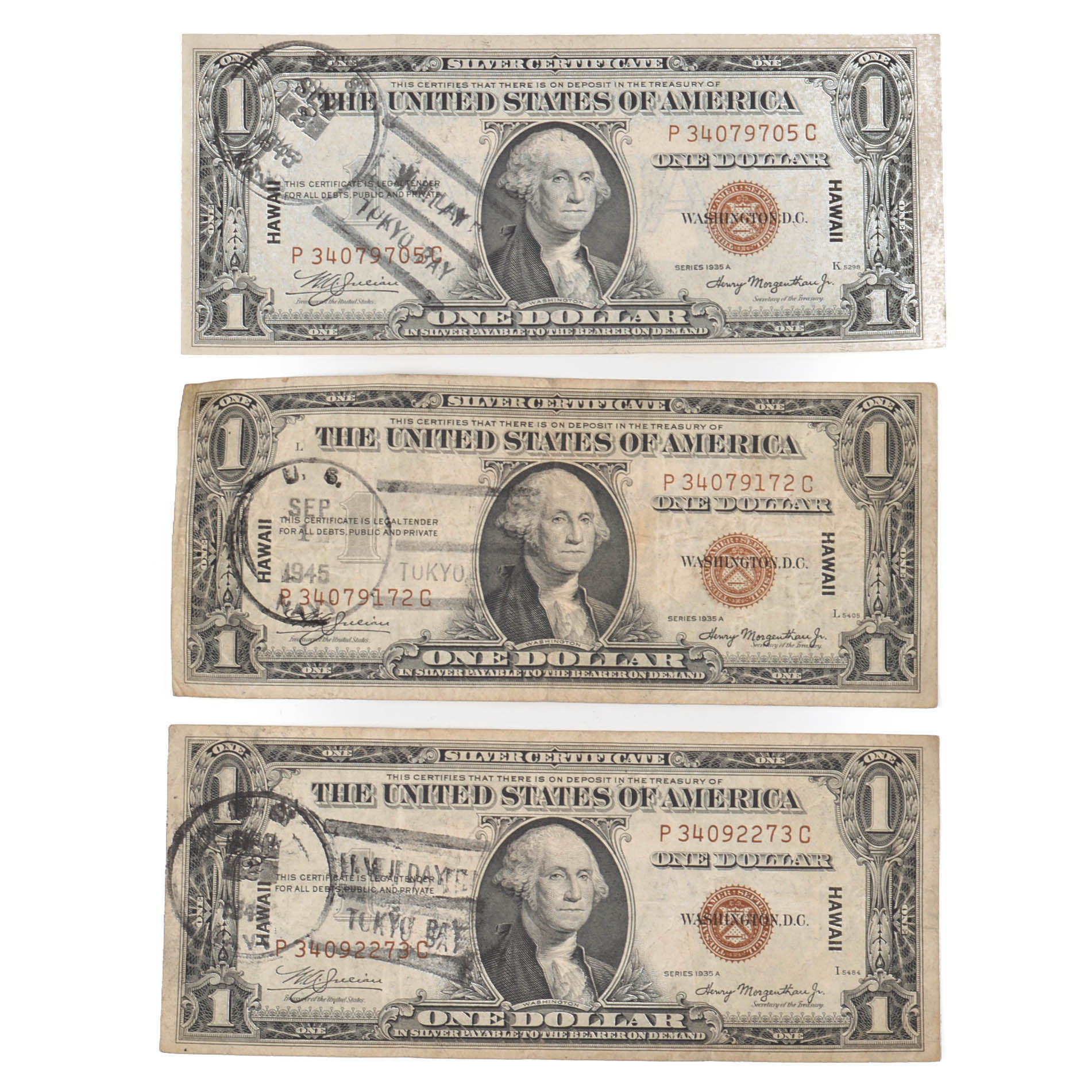 Three 1935A Hawaii Silver Certificate Dollar Bills EBTH