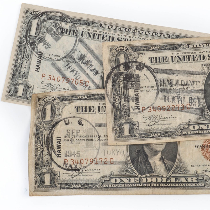 Three 1935A Hawaii Silver Certificate Dollar Bills EBTH three-1935a-hawaii-silver-certificate-dollar-bills-ebth