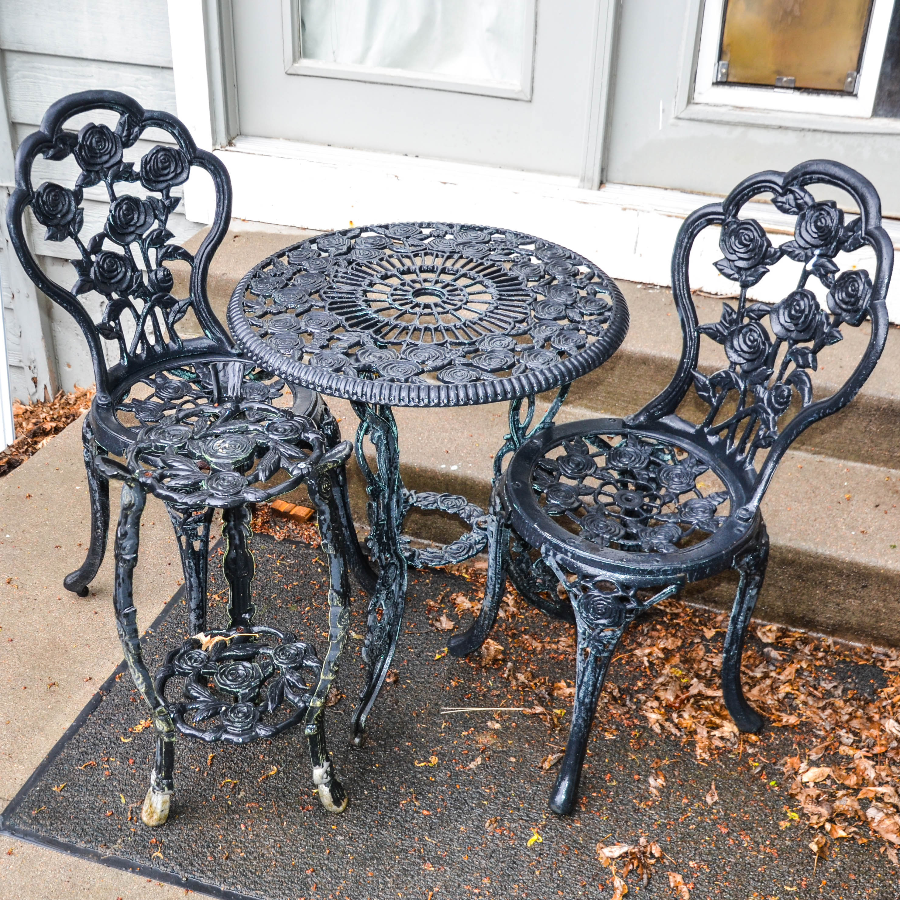 Outdoor Black Metal Bistro Set With Matching Accent Table EBTH