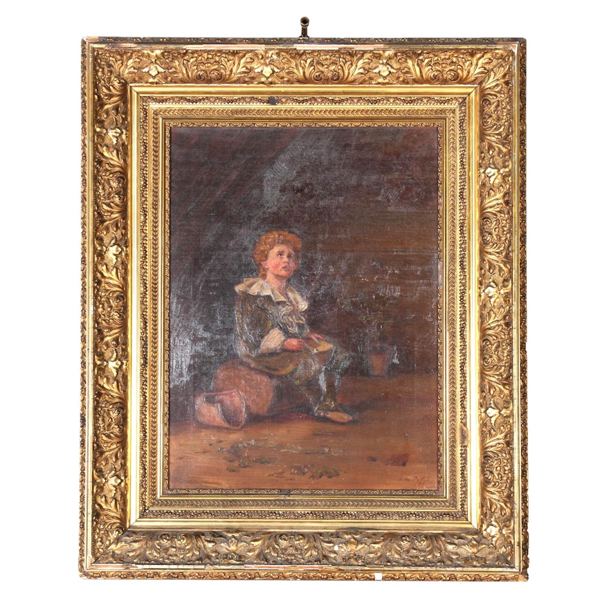 A M Pettec 1888 Oil Painting Boy Blowing Bubbles Ebth
