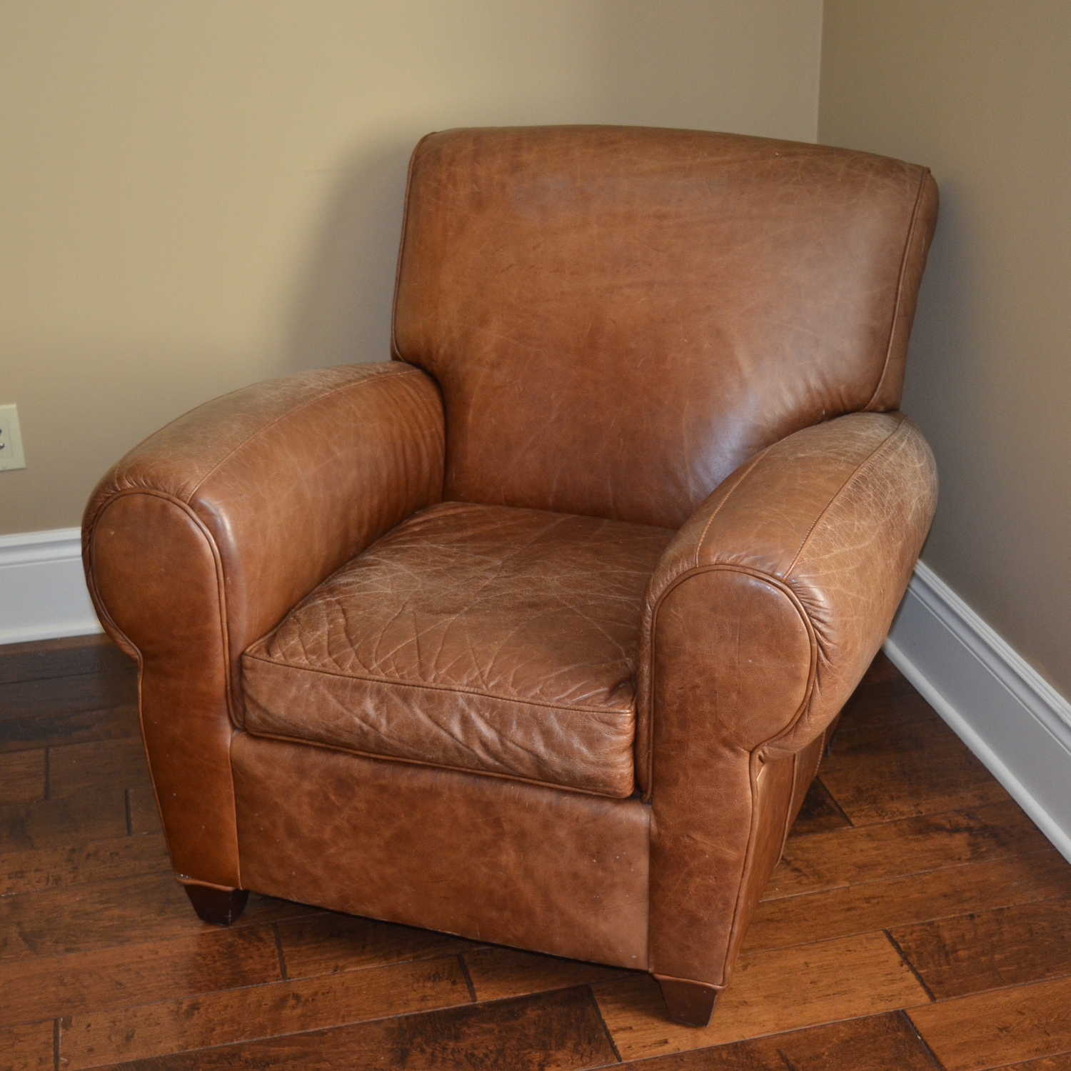 Pottery Barn by Mitchell Gold Leather Chair With Ottoman EBTH