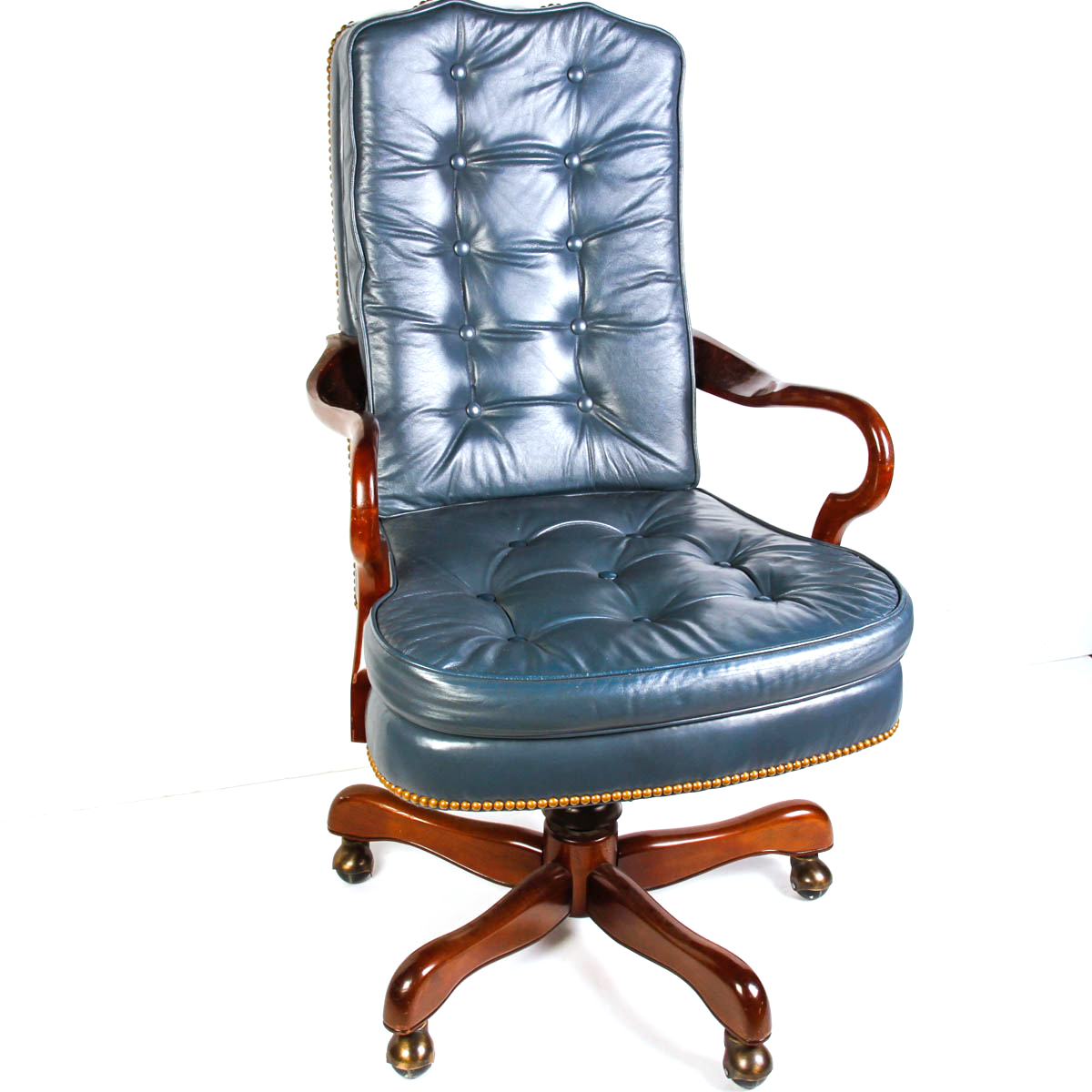 Queen Anne Style Blue Leather Office Chair EBTH