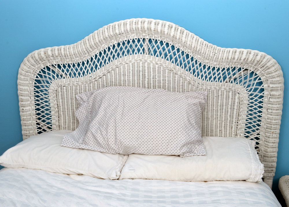 White Wicker Queen Size Headboard and Accent Table EBTH
