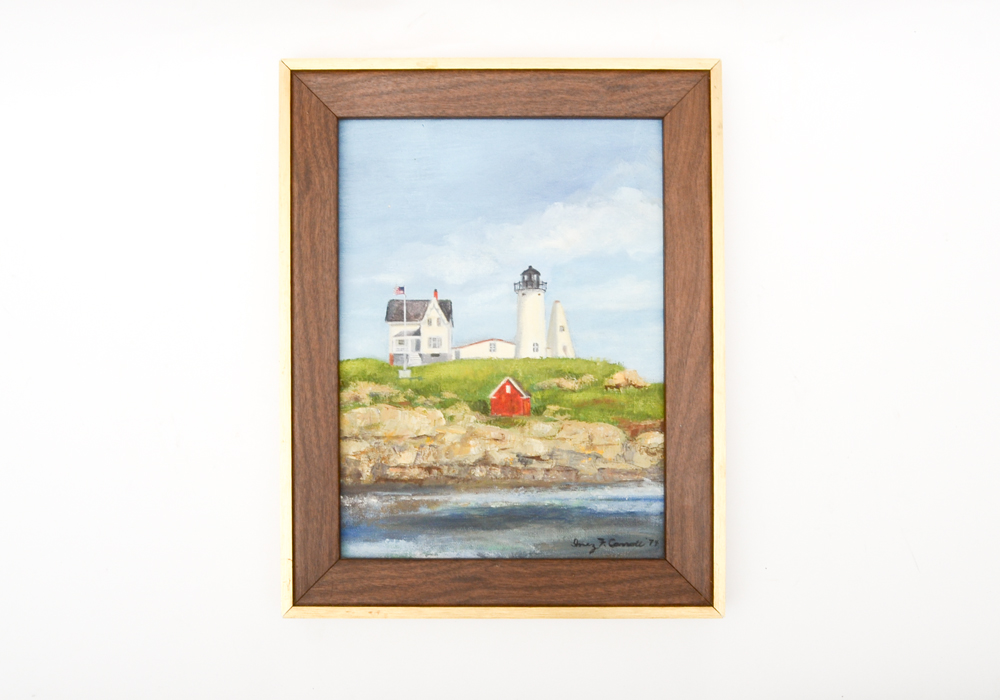 Signed Oil Painting Of The Nubble Lighthouse Ebth