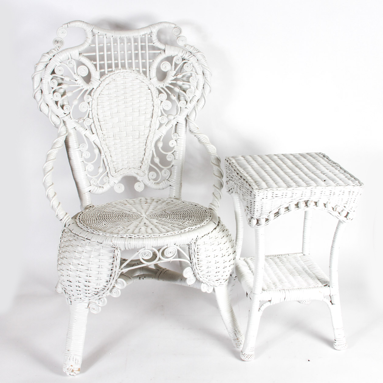 Victorian Style White Wicker Chair and Table EBTH