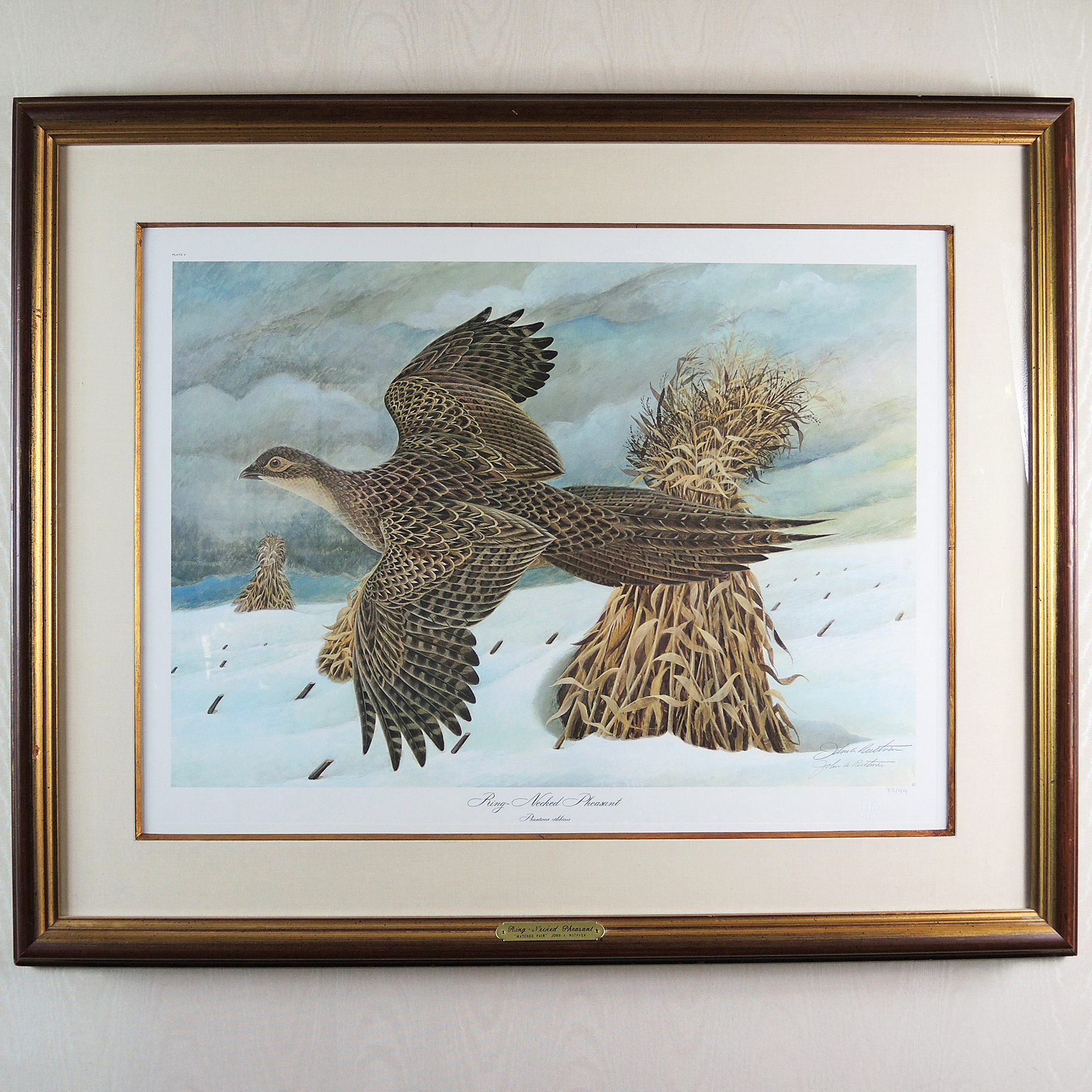 John A. Ruthven Signed Offset Lithograph "RingNecked Pheasant Matched