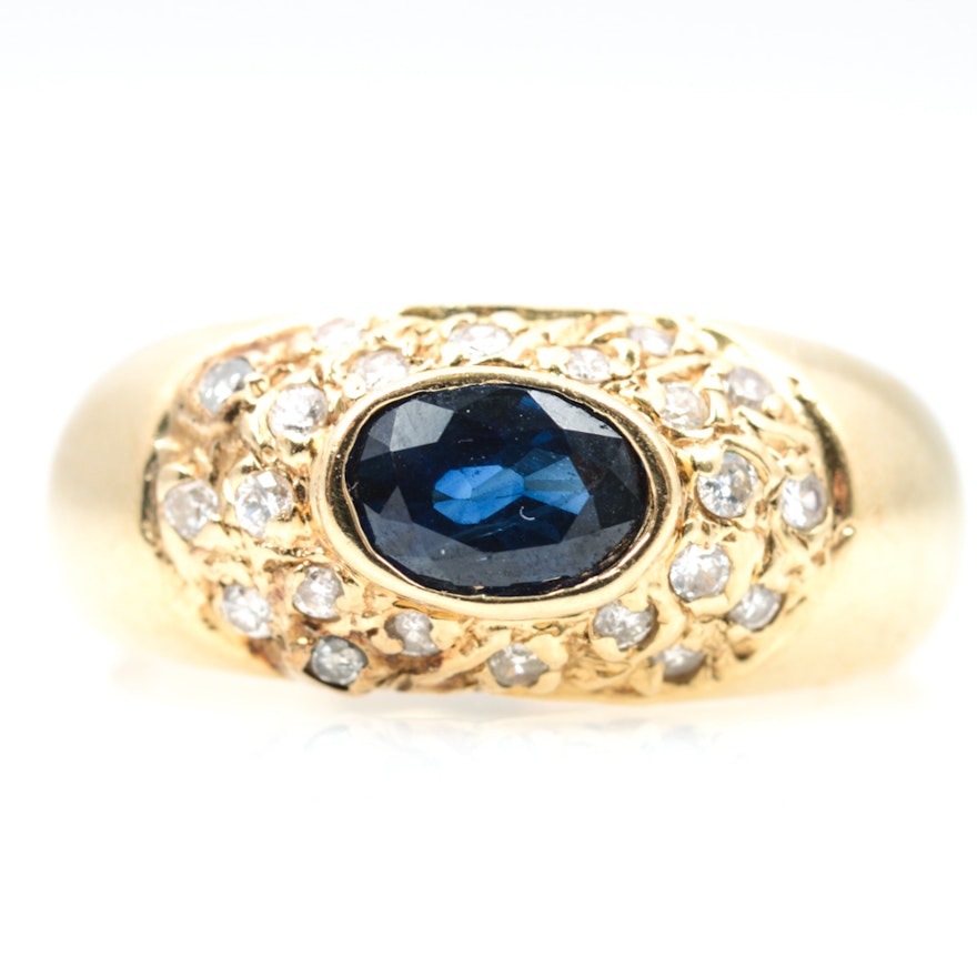 14K Yellow Gold Sapphire Diamond Ring EBTH 14K Yellow Gold Sapphire Diamond Ring EBTH