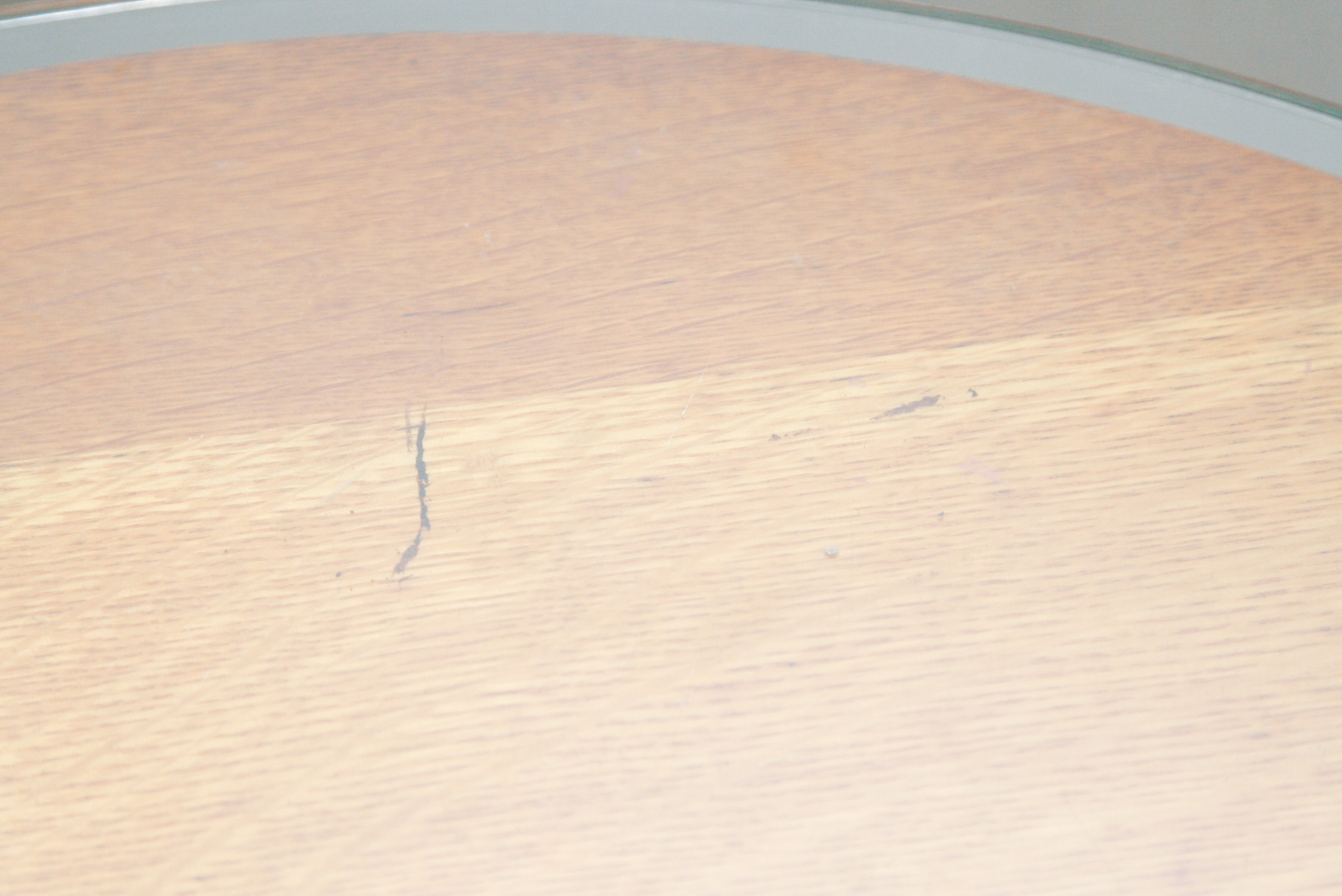 Round Oak and Wrought Iron Side Table with Glass Top EBTH