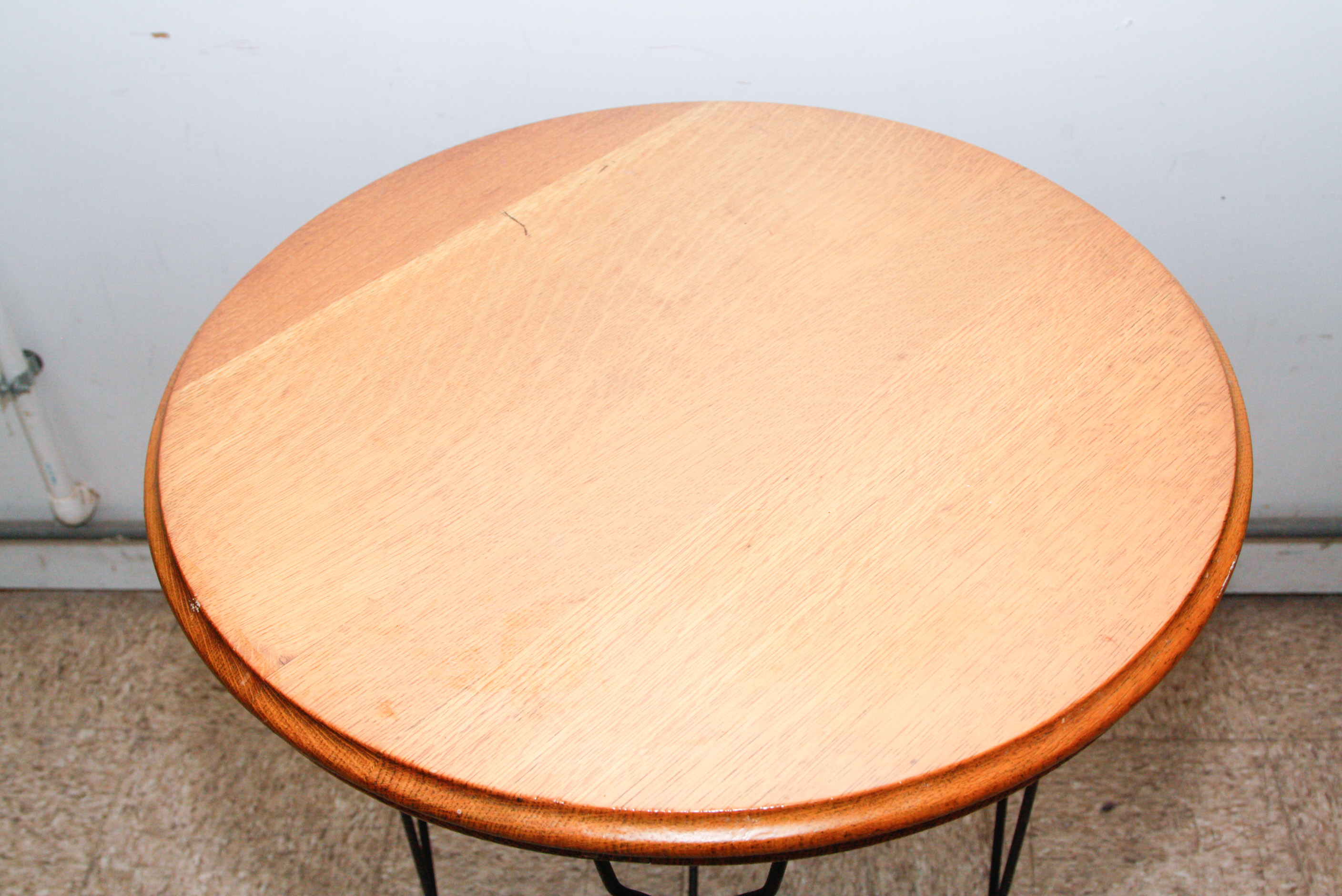 Round Oak and Wrought Iron Side Table with Glass Top EBTH