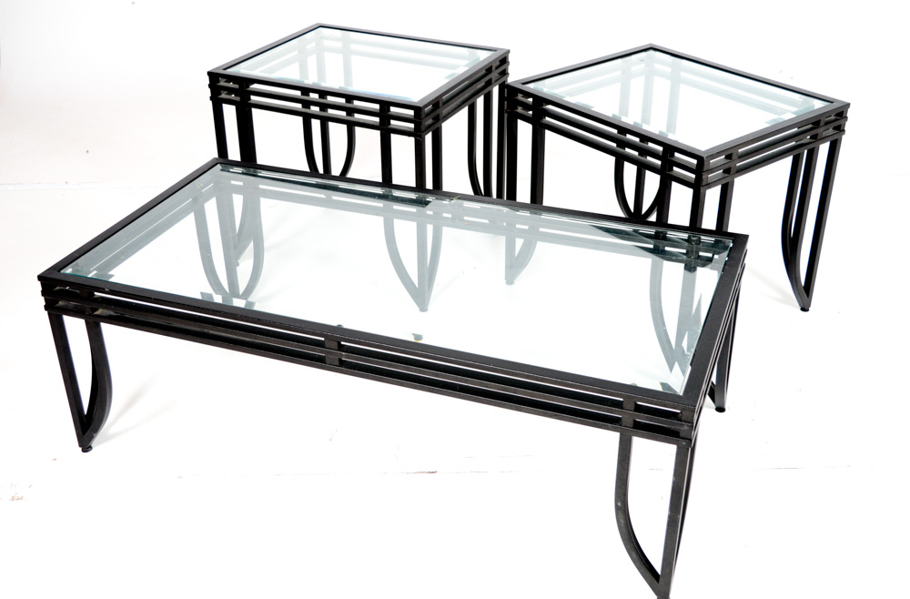 Black Metal Coffee Table and End Tables Grouping EBTH