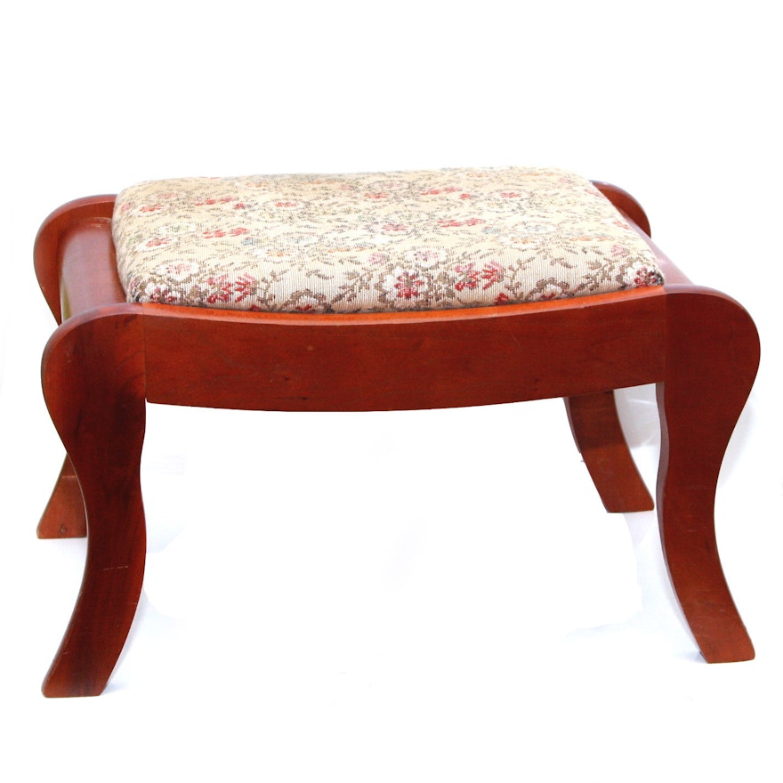 Mcmahan Furniture Co Cherry Upholstered Footstool Ebth