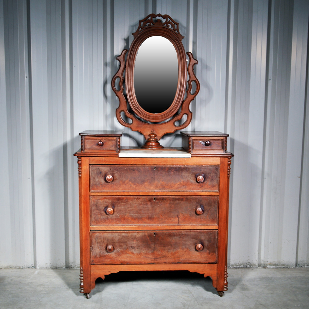 Antique Victorian Mirrored Dresser With Marble Top Ebth