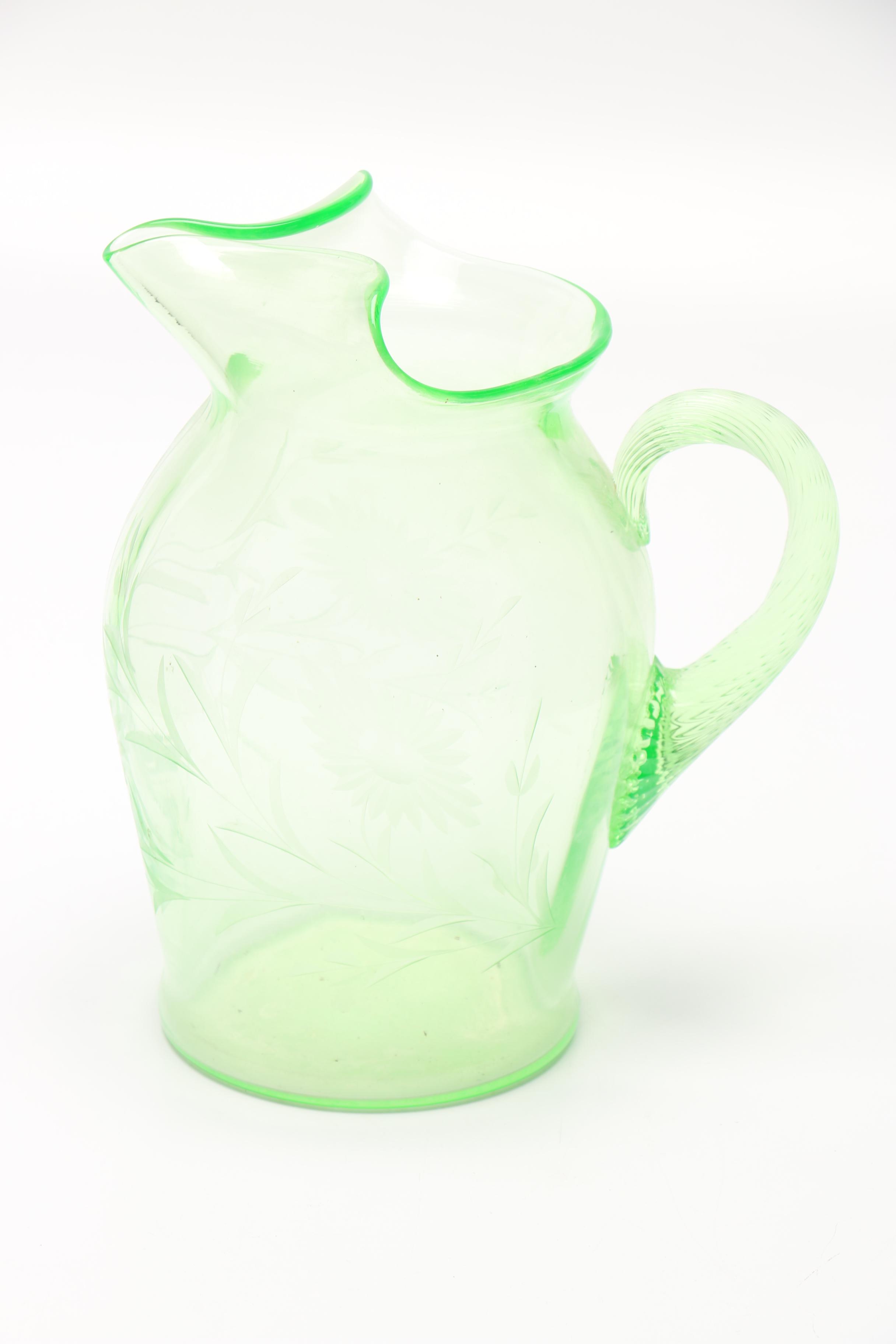 Vaseline Glass Pitcher & Glasses EBTH