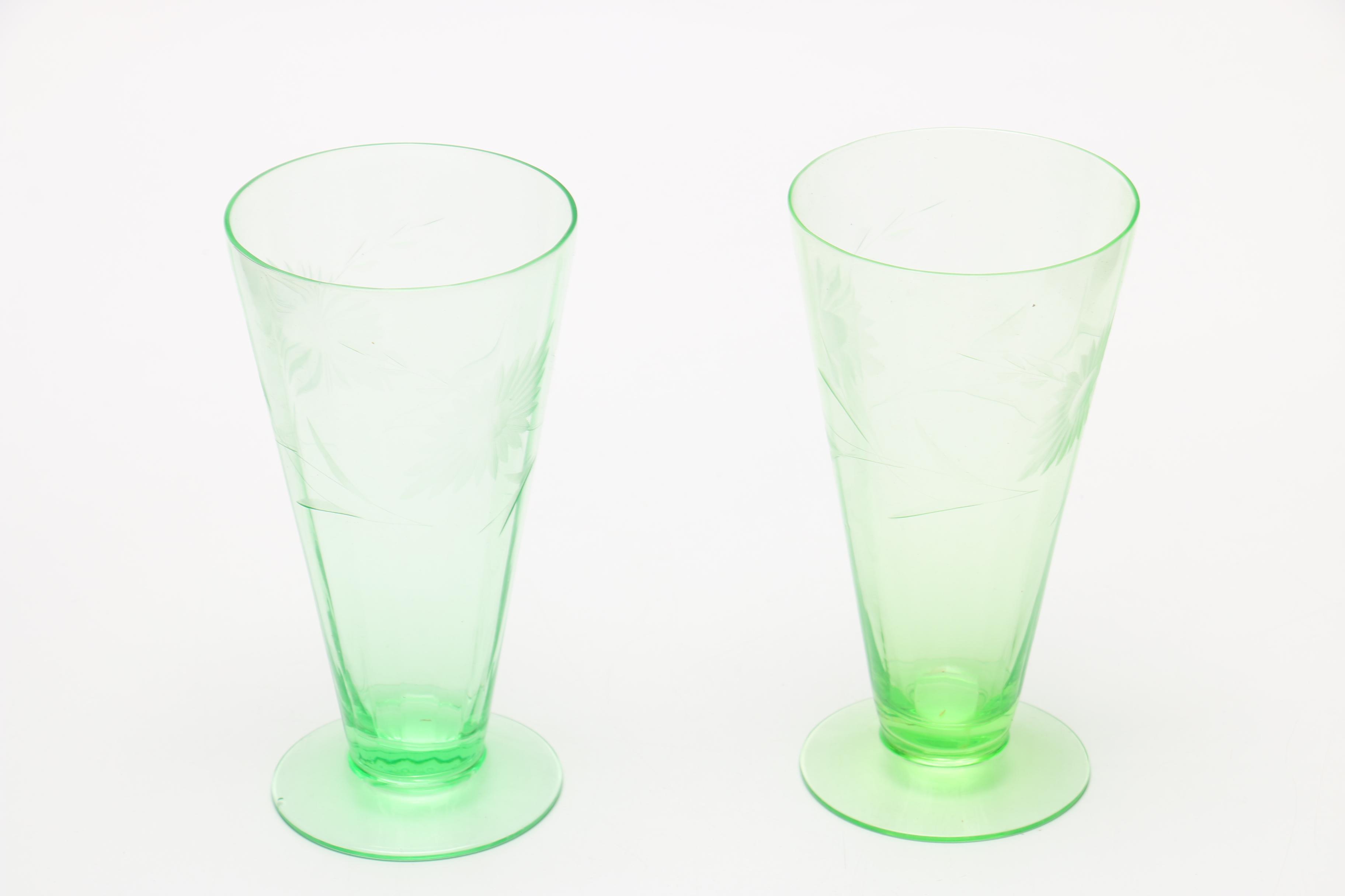 Vaseline Glass Pitcher & Glasses EBTH