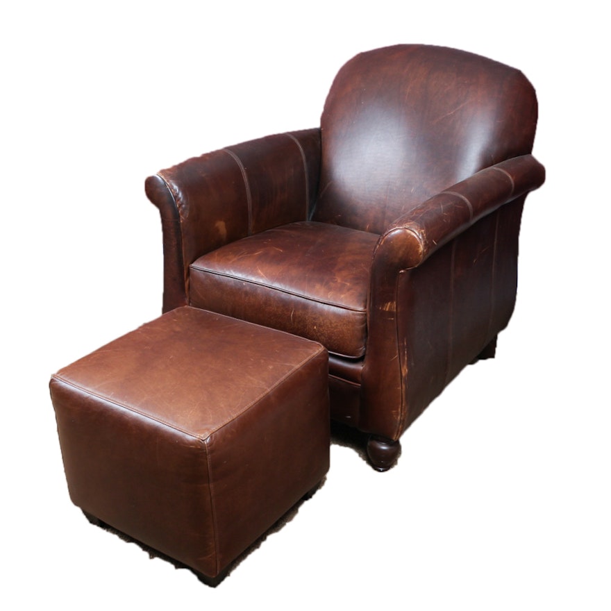 Bernhardt Leather Club Chair With Ottoman Ebth