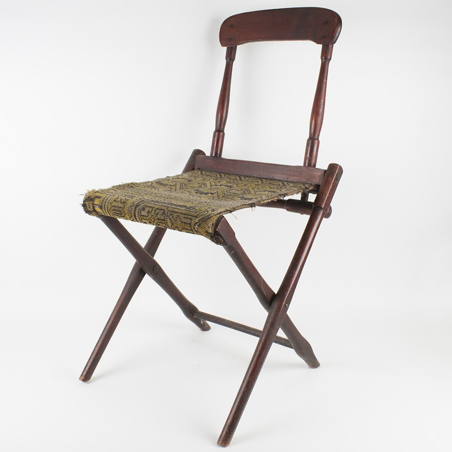 Antique Folding Chair With Tapestry Seat : EBTH - Antique Folding Chair With Tapestry Seat : EBTH