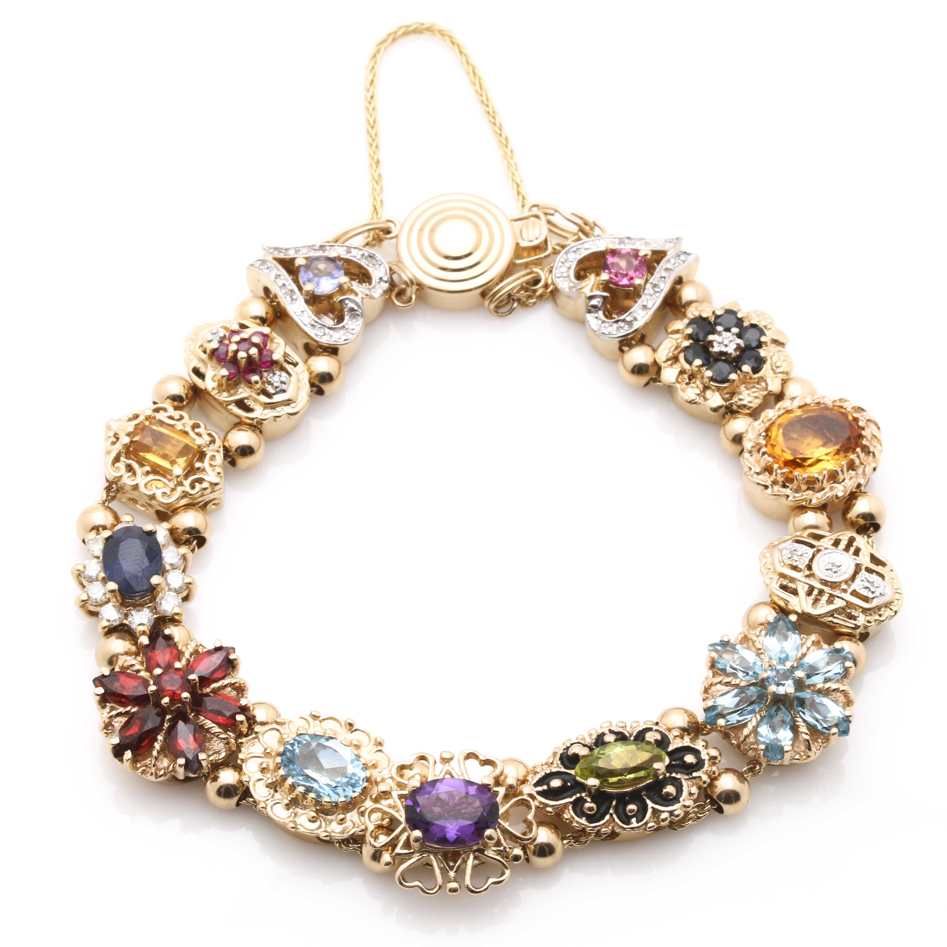 R. Klein 14K Yellow Gold Diamond and Gemstone Slide Bracelet EBTH