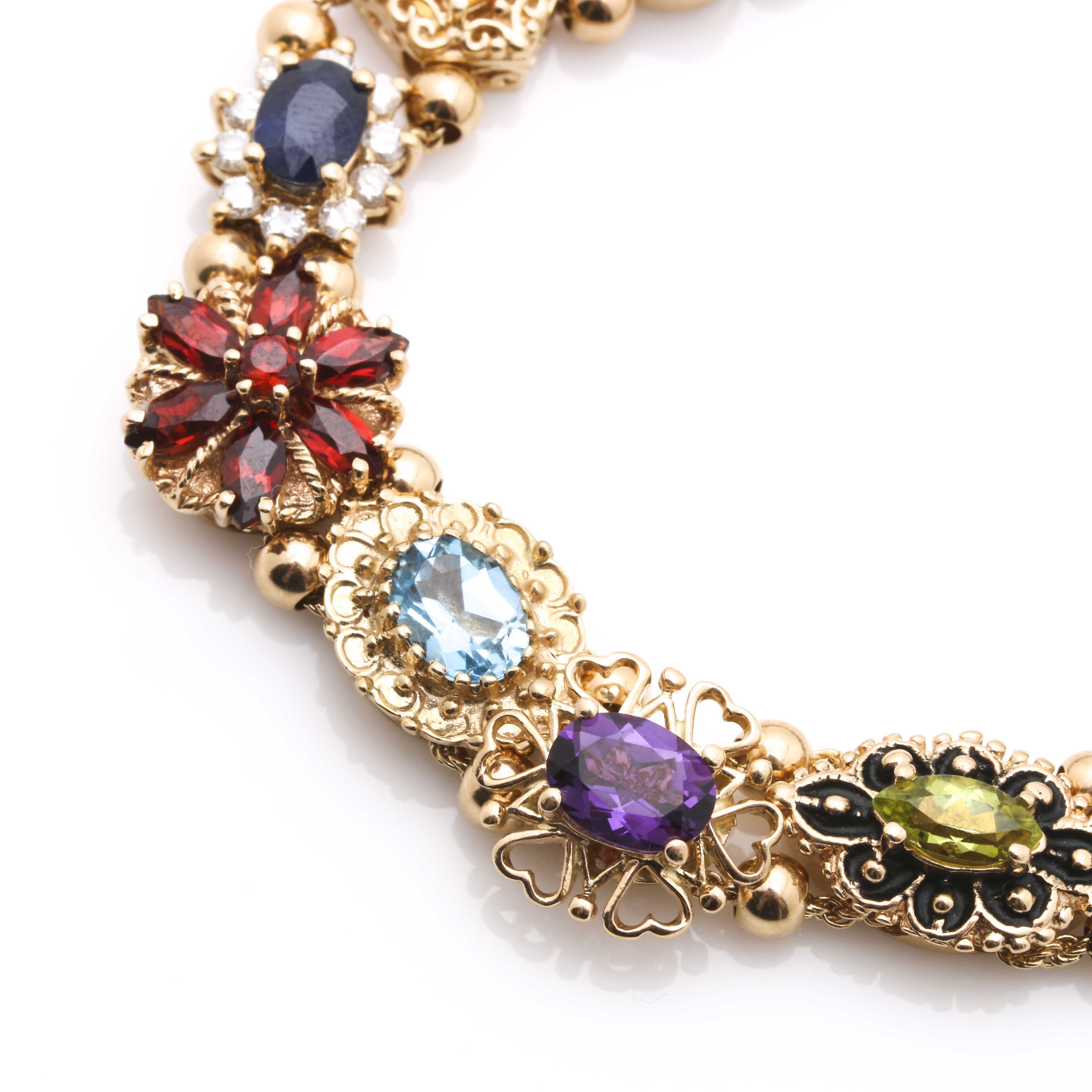 R. Klein 14K Yellow Gold Diamond and Gemstone Slide Bracelet EBTH