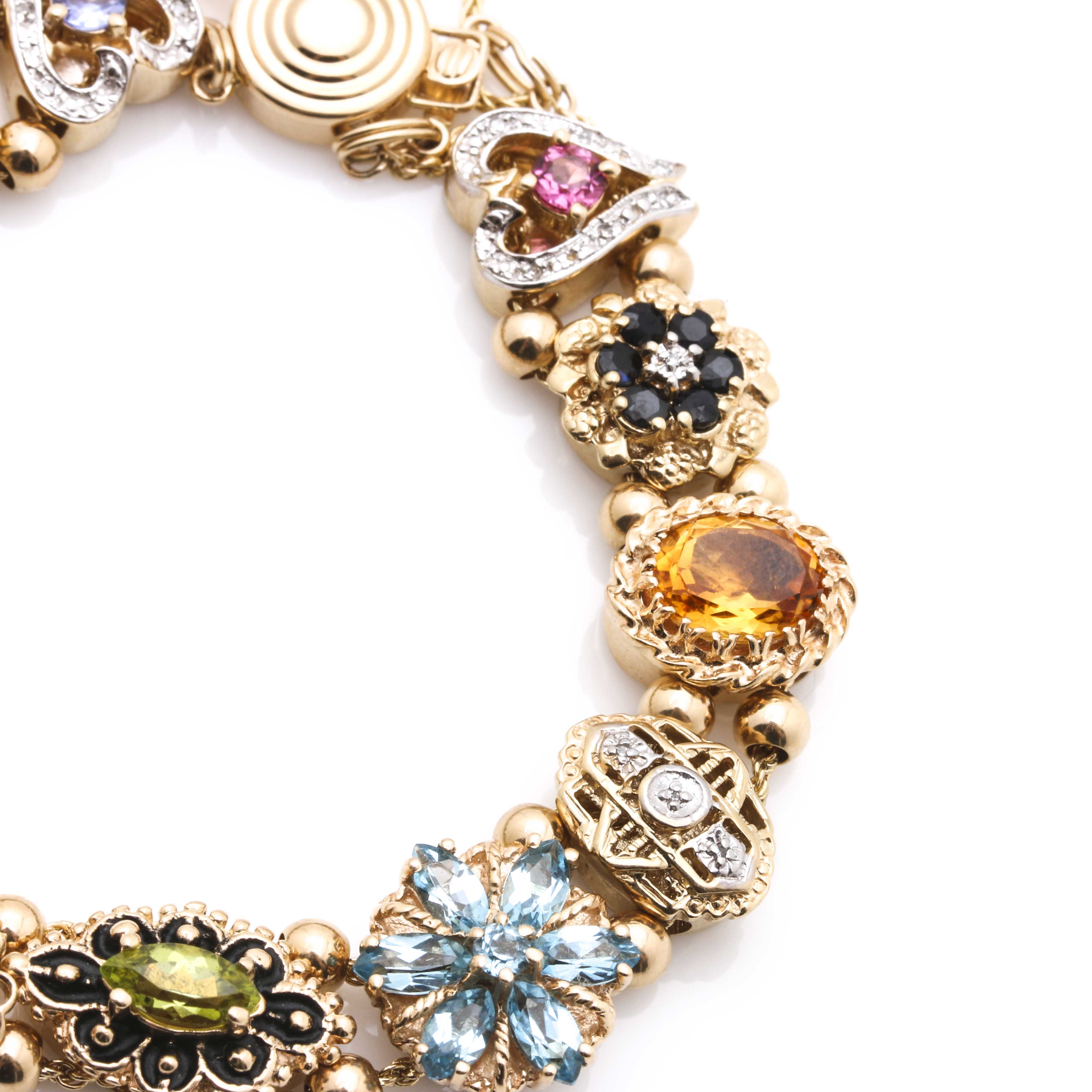 R. Klein 14K Yellow Gold Diamond and Gemstone Slide Bracelet EBTH