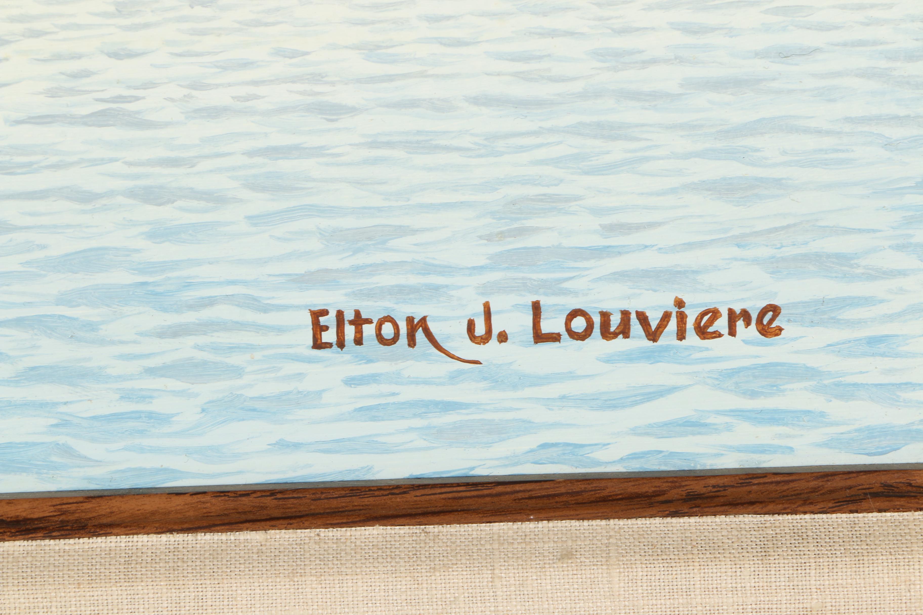 Elton J. Louviere Oil on Board Painting of Ducks Flying Over Water EBTH