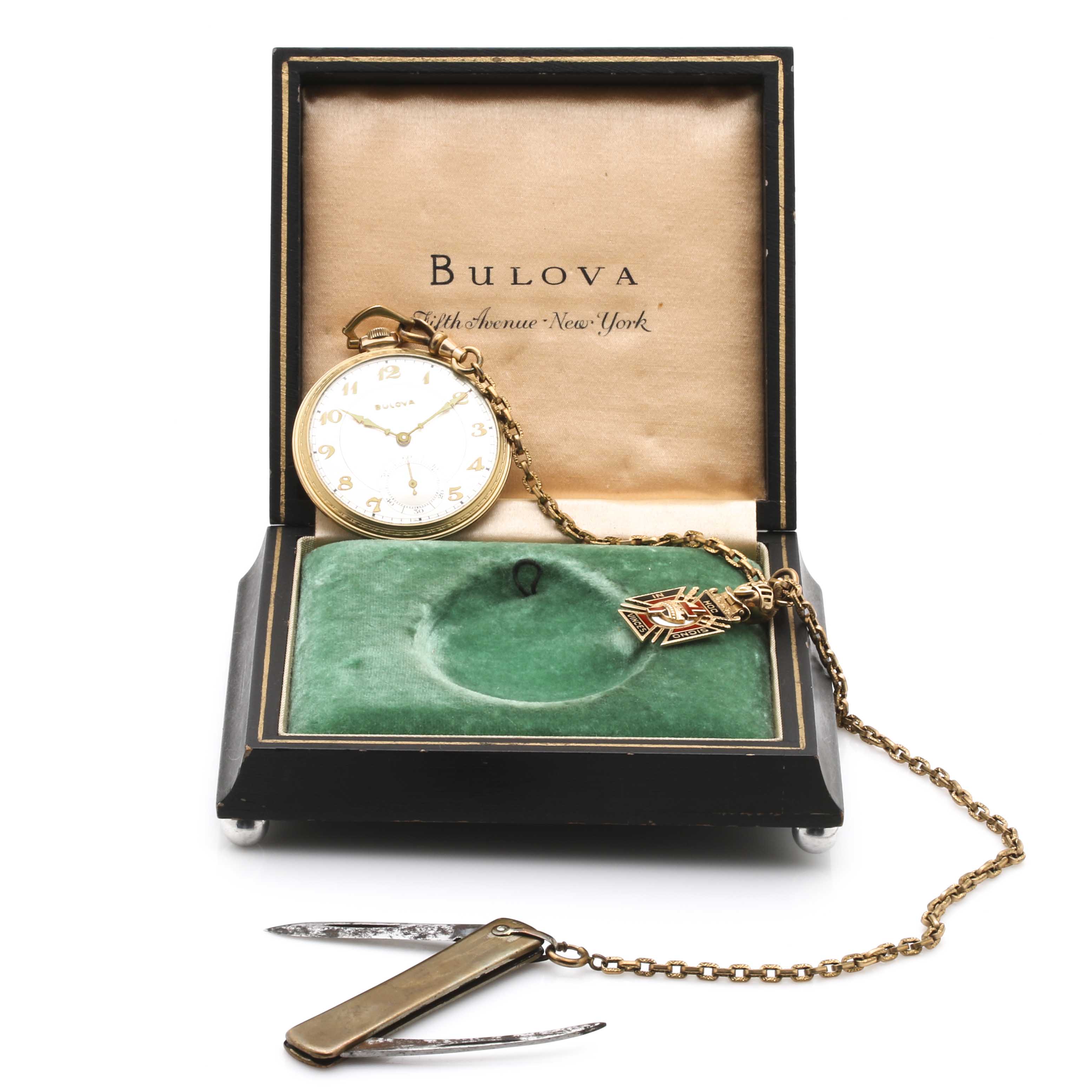 bulova pocket watch with knife