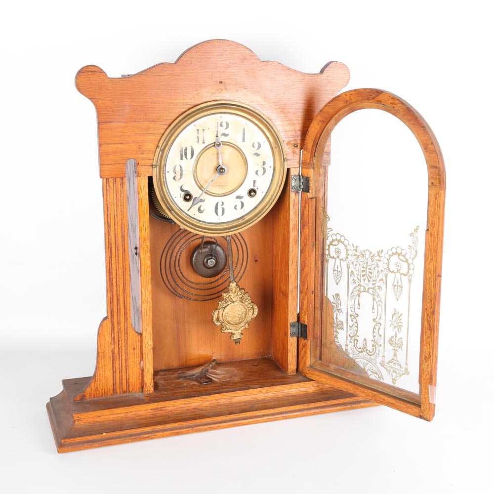 Antique Ingraham Eight Day Pendulum Mantel Clock EBTH