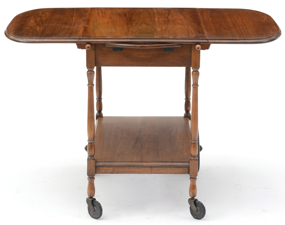 Vintage Wooden Tea Cart with Glass Tray Top EBTH