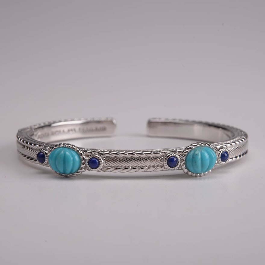 Judith Ripka Sterling Silver Cuff Bracelet With Turquoise and Lapis ...